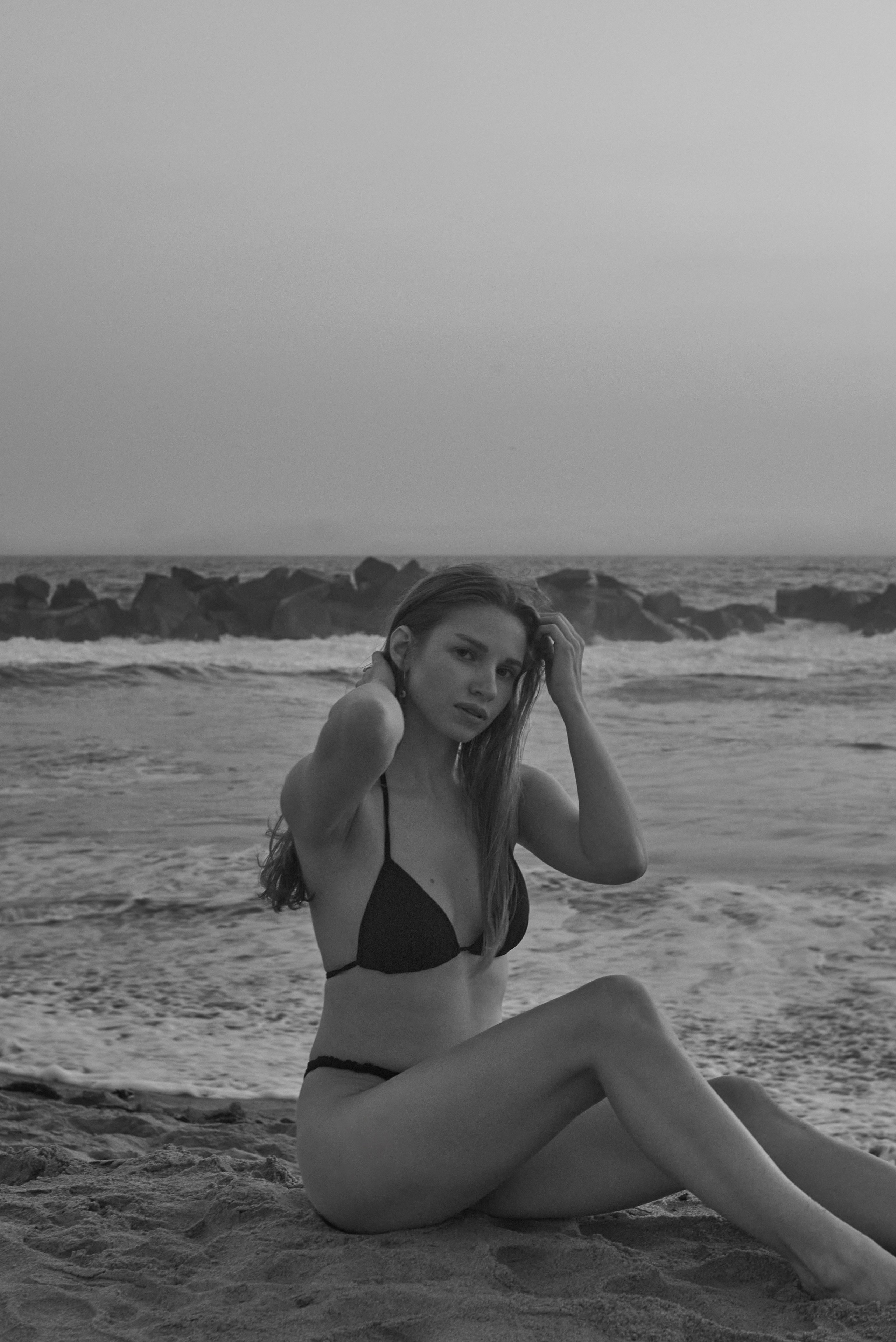 Emotional portrait of a model at Santa Monica Beach