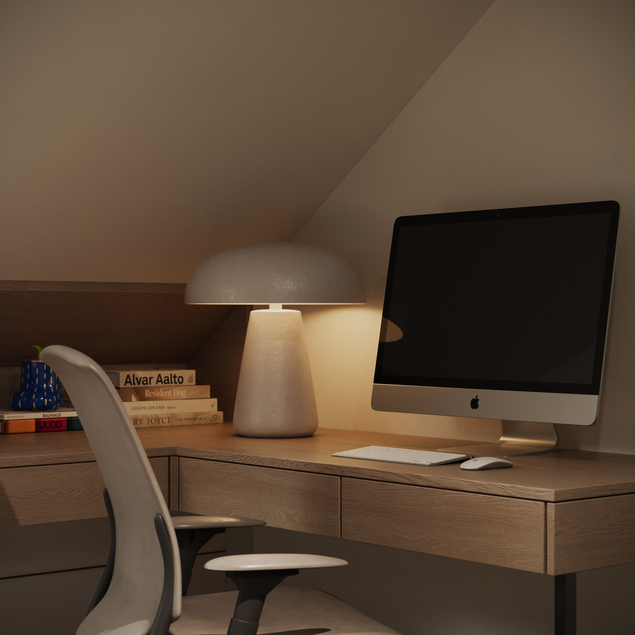 Attic room. Interior and object 3D visualization
