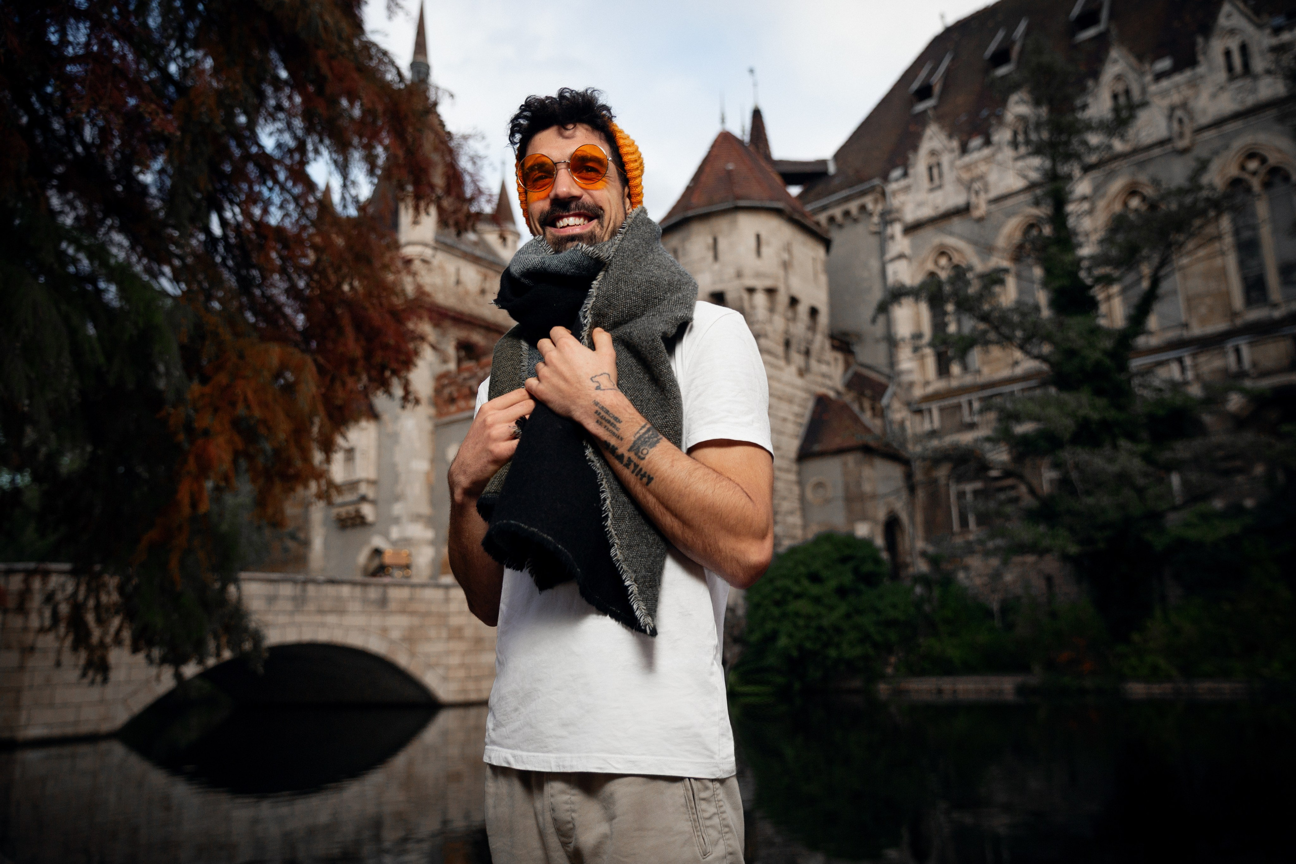 Man portrait in Budapest Városliget with Vajdahunyad vára behind