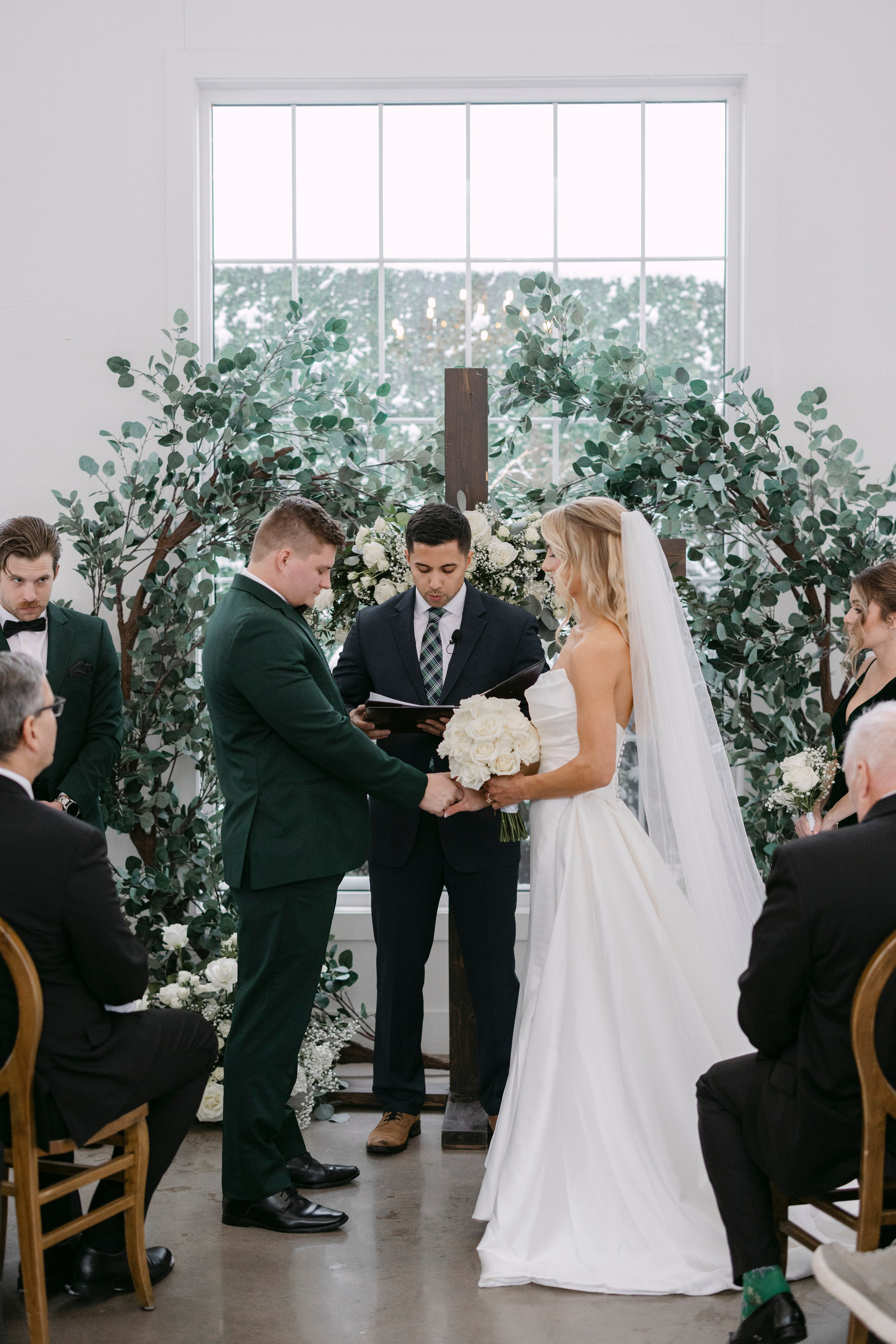 Winter Snow Wedding at Luxe Glass House at River Mill | A Rare & Romantic North Carolina Celebration. Wedding and portrait photography in Greenville SC