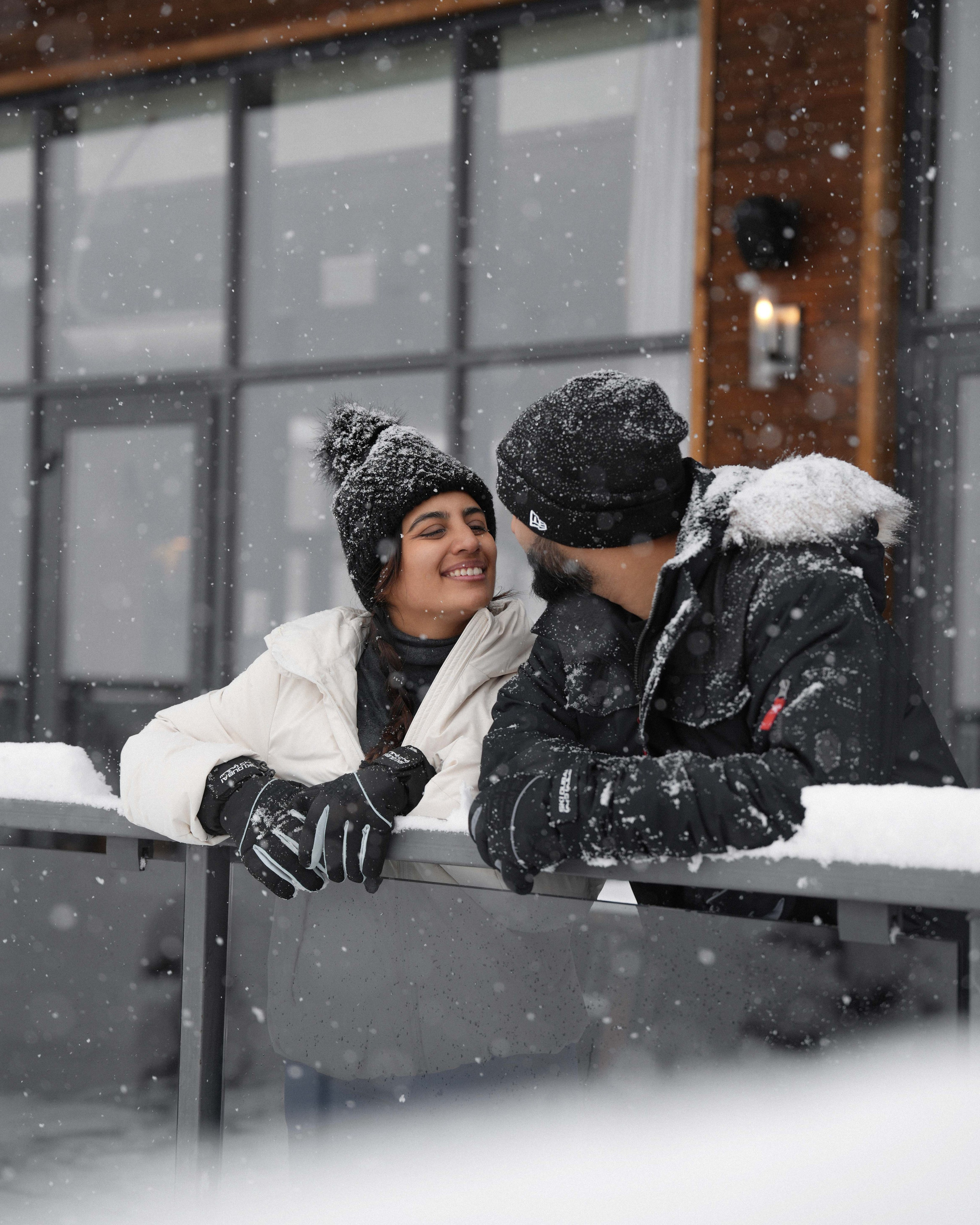 Love story during snowfall in Gudauri ski resort
