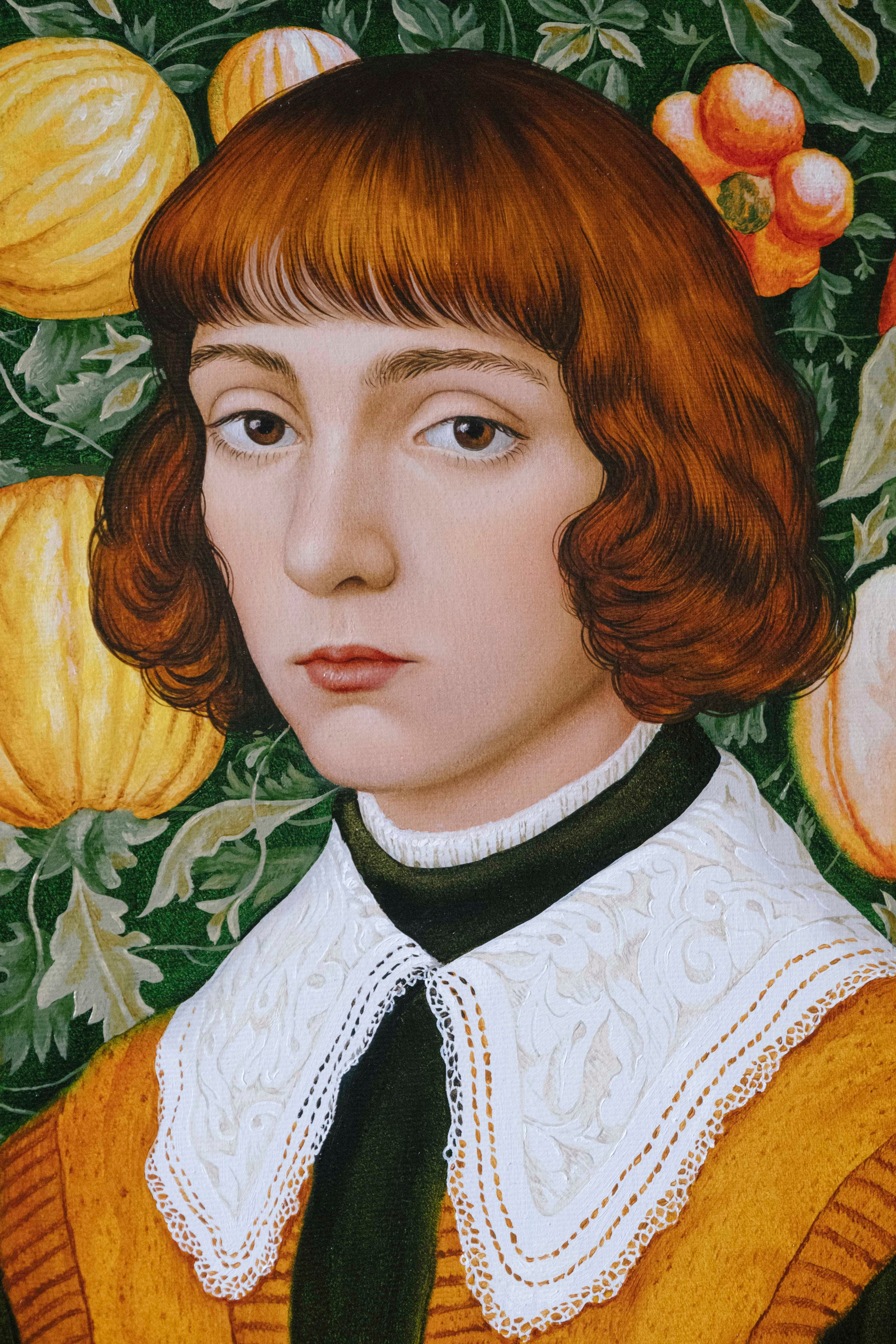 Portrait on a Background of Fruits. ELEN BEZHEN