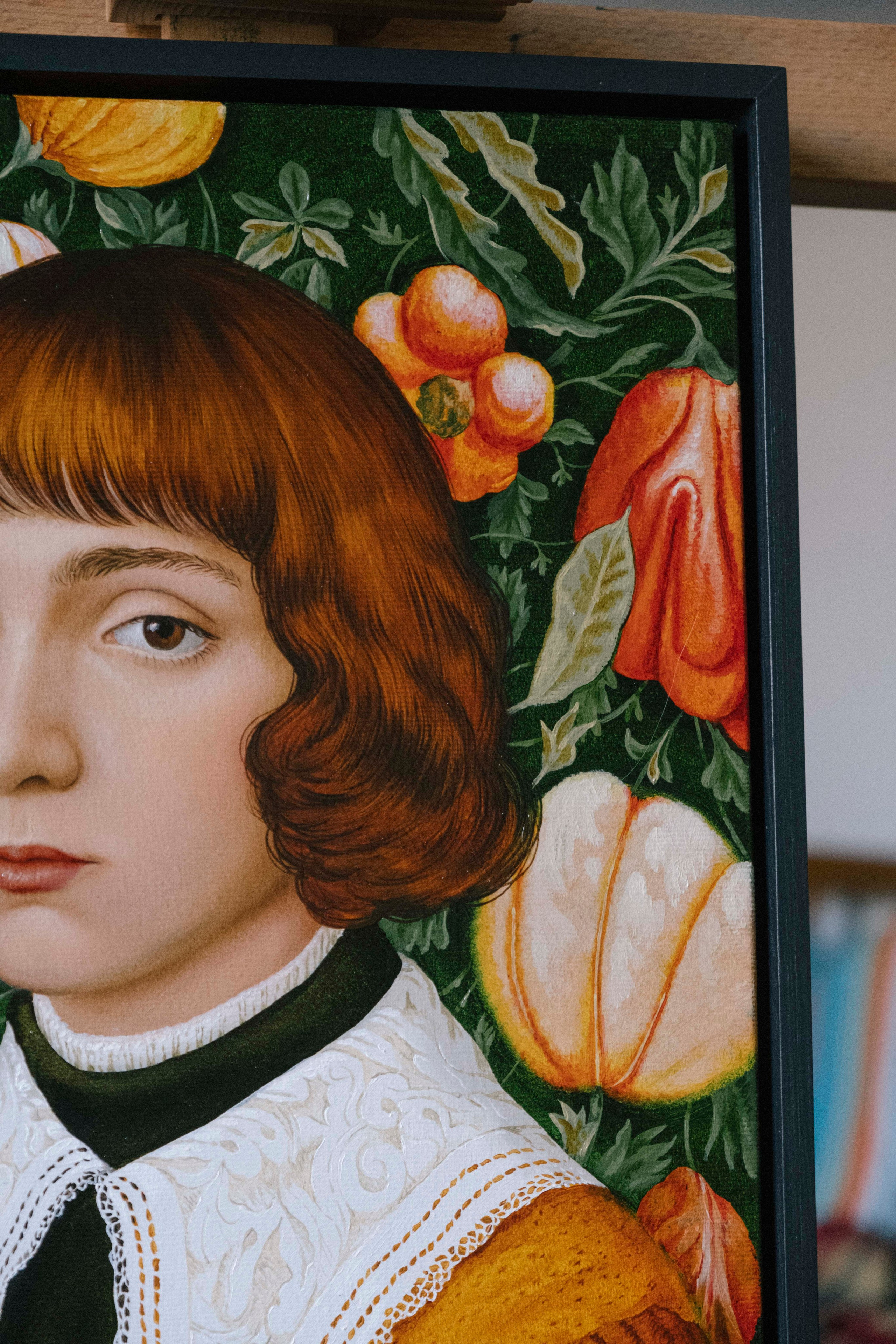 Portrait on a Background of Fruits. ELEN BEZHEN