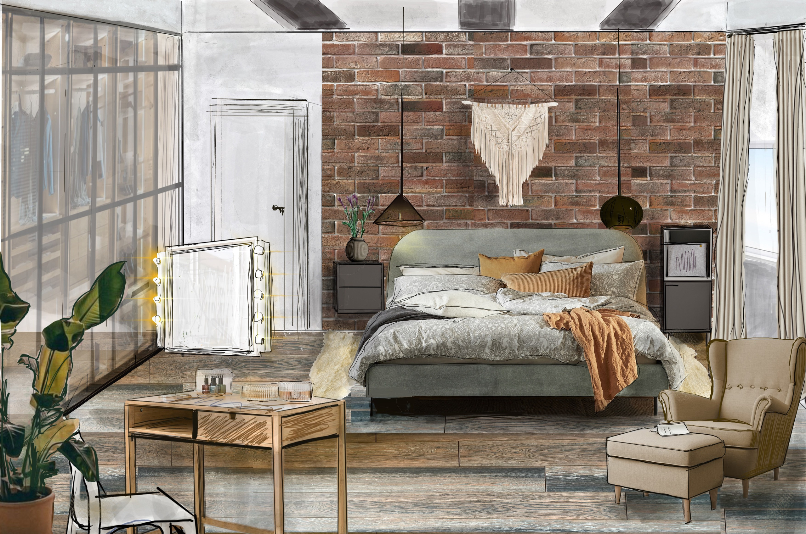 Collagen und Skizzen. Valeria Riazantseva. Interior Designerin und Dekorateurin