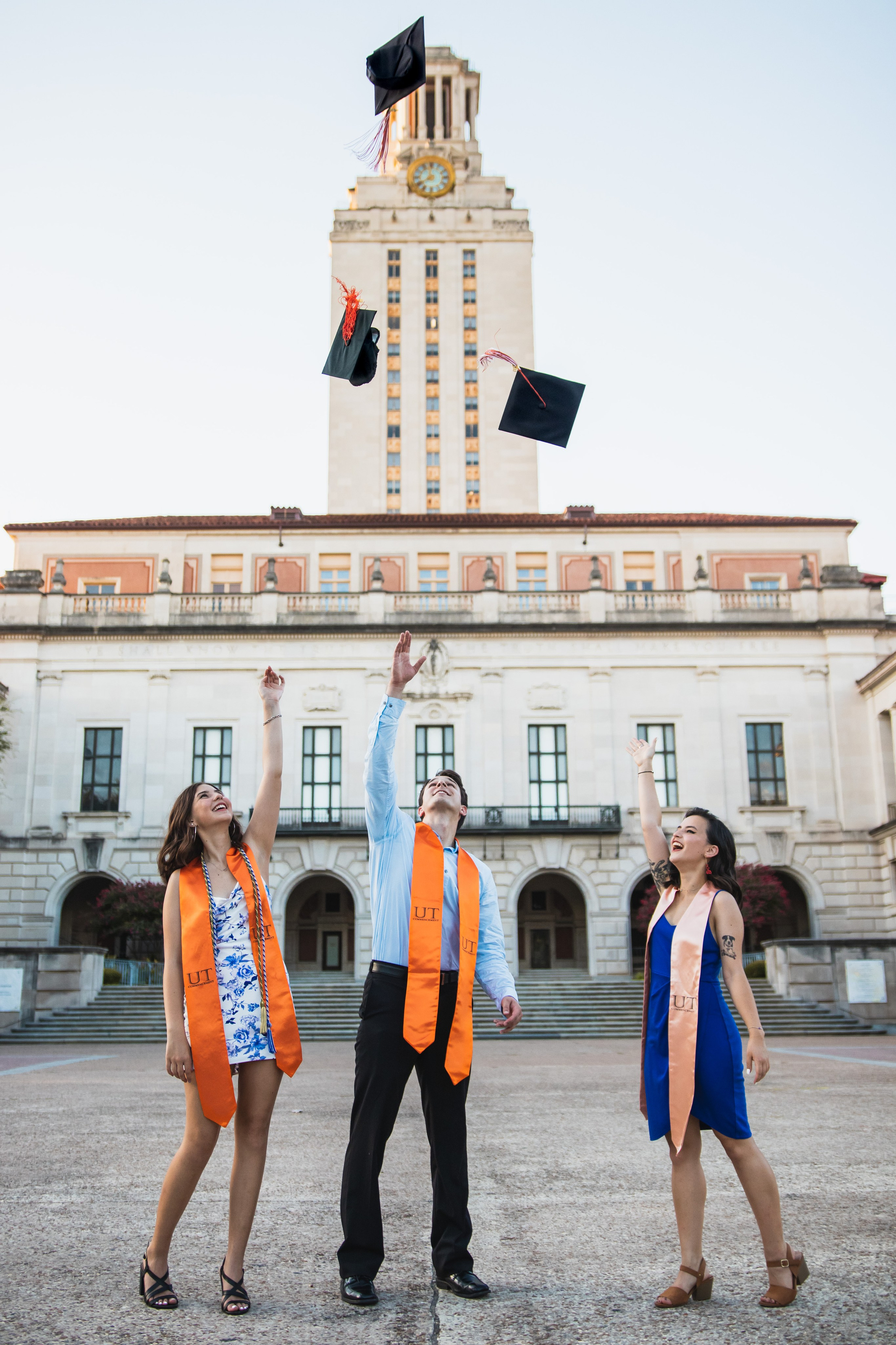 Group senior photoshoot at the University of Texas Austin