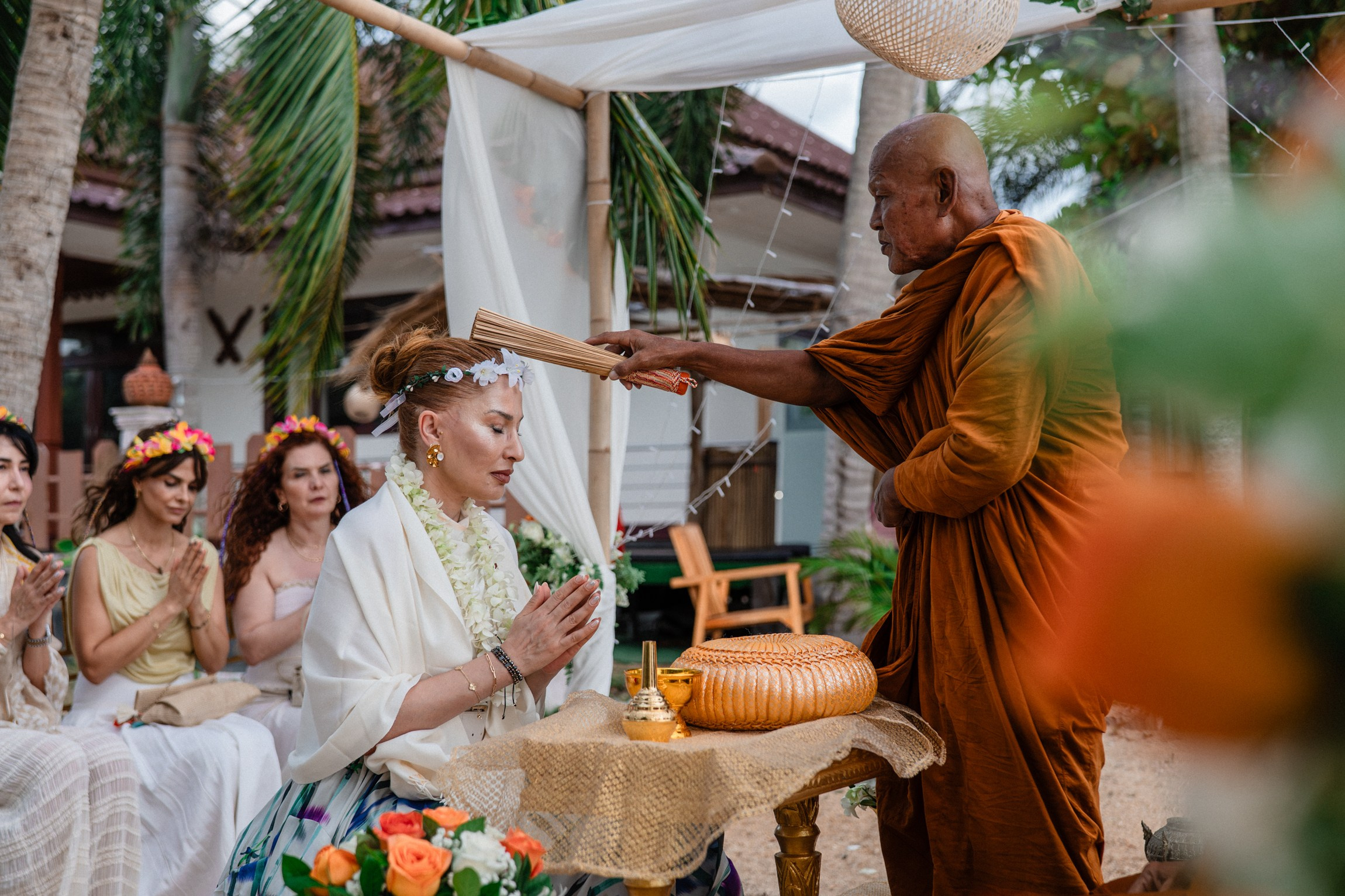 Birthday blessing of Nurcan. Buddhist blessing wedding Ceremony on Koh Samui, Thailand