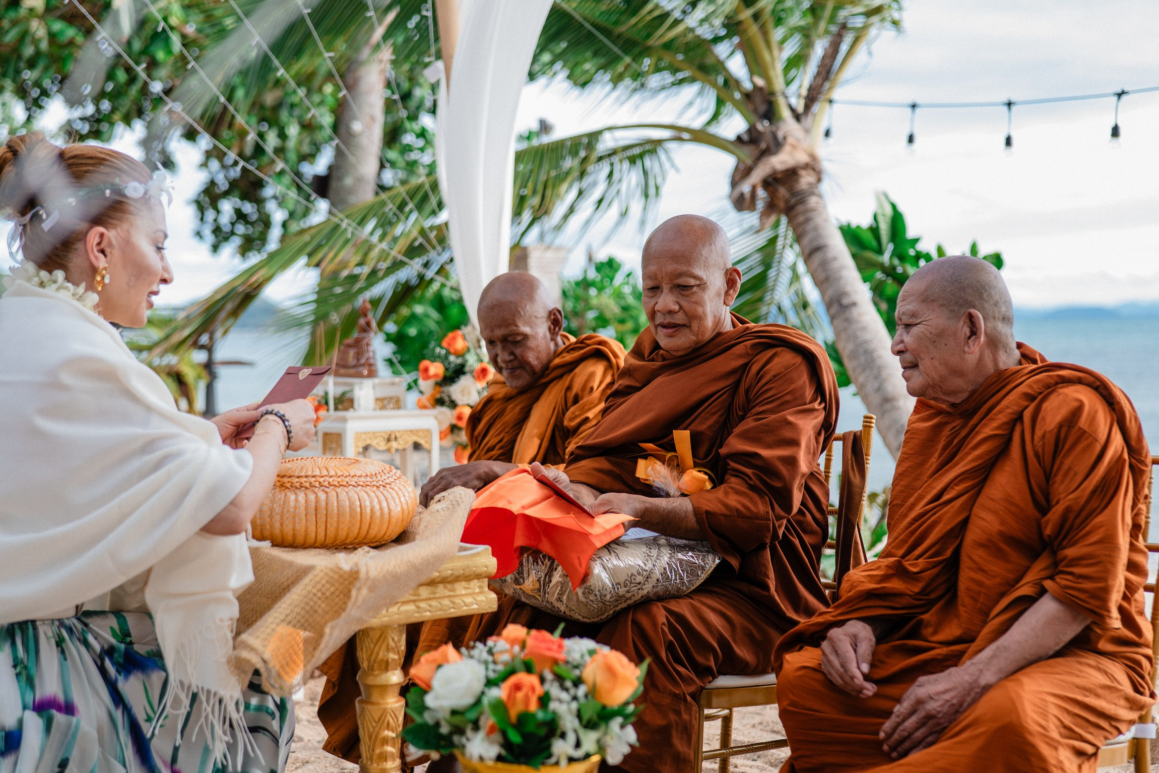 Birthday blessing of Nurcan. Buddhist blessing wedding Ceremony on Koh Samui, Thailand