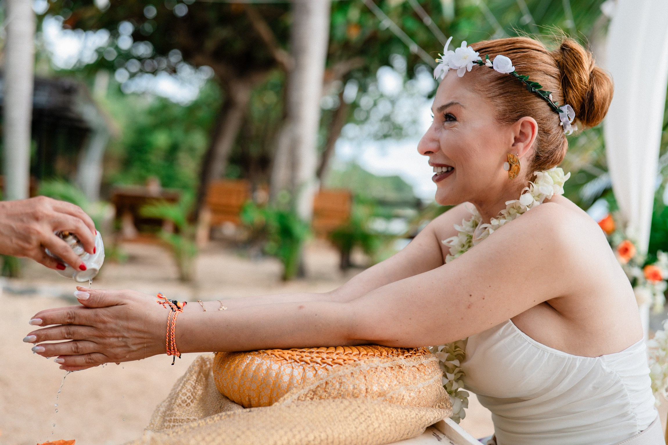 Birthday blessing of Nurcan. Buddhist blessing wedding Ceremony on Koh Samui, Thailand