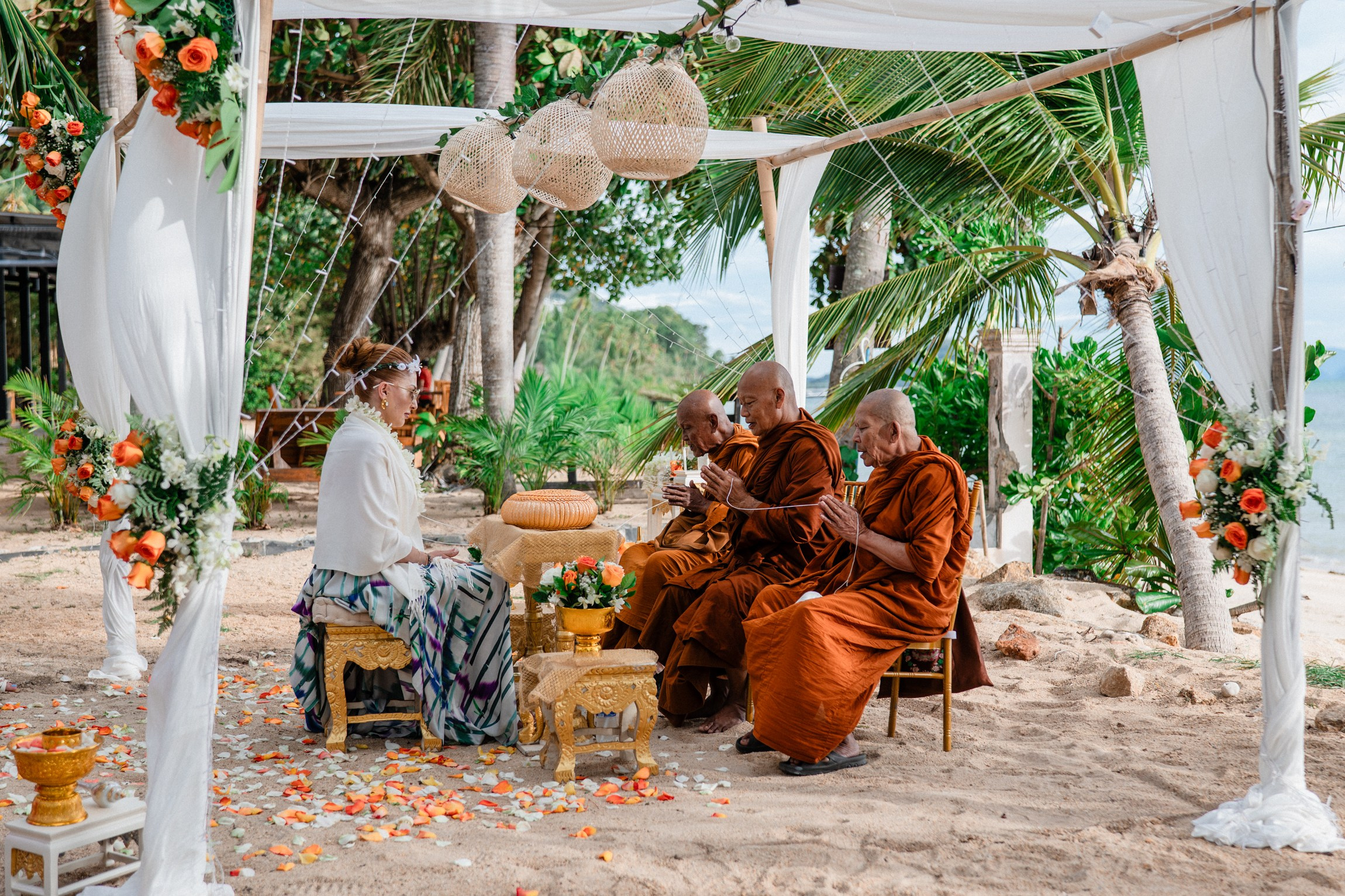 Birthday blessing of Nurcan. Buddhist blessing wedding Ceremony on Koh Samui, Thailand