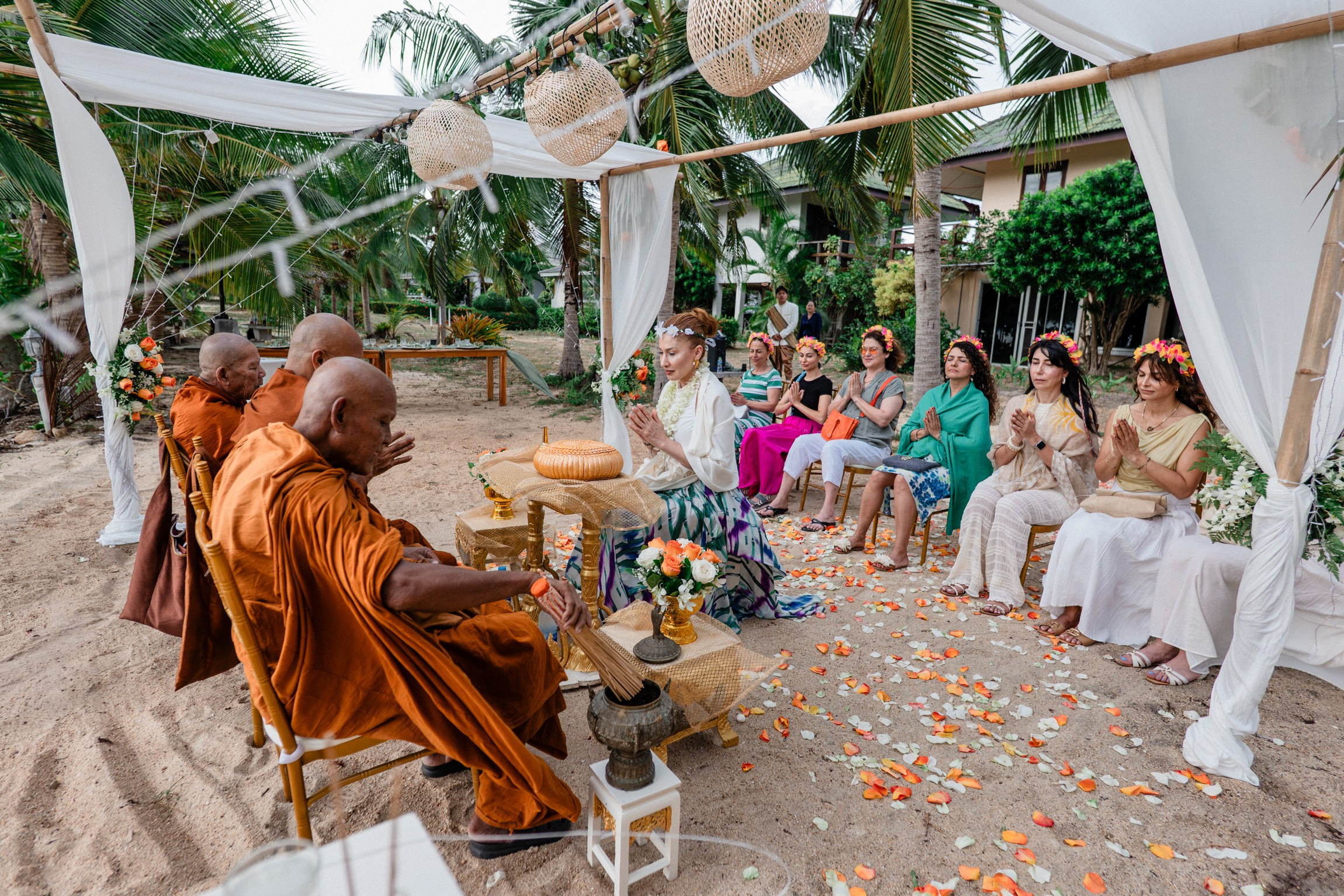Birthday blessing of Nurcan. Buddhist blessing wedding Ceremony on Koh Samui, Thailand