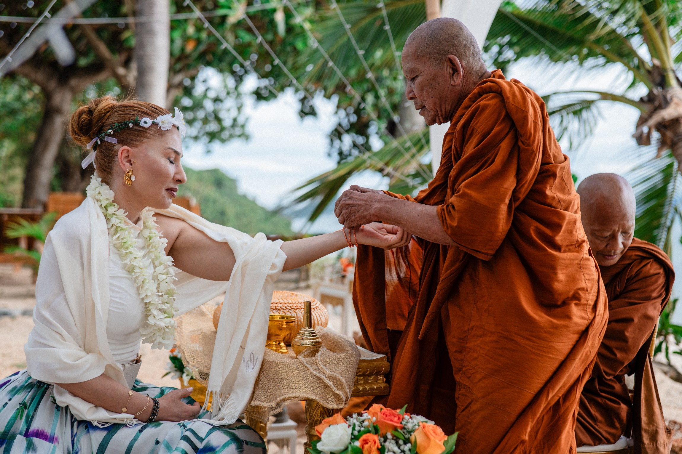 Birthday blessing of Nurcan. Buddhist blessing wedding Ceremony on Koh Samui, Thailand
