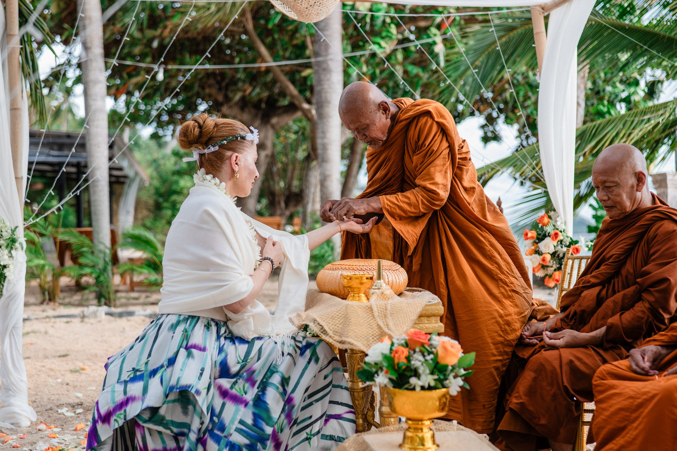 Birthday blessing of Nurcan. Buddhist blessing wedding Ceremony on Koh Samui, Thailand