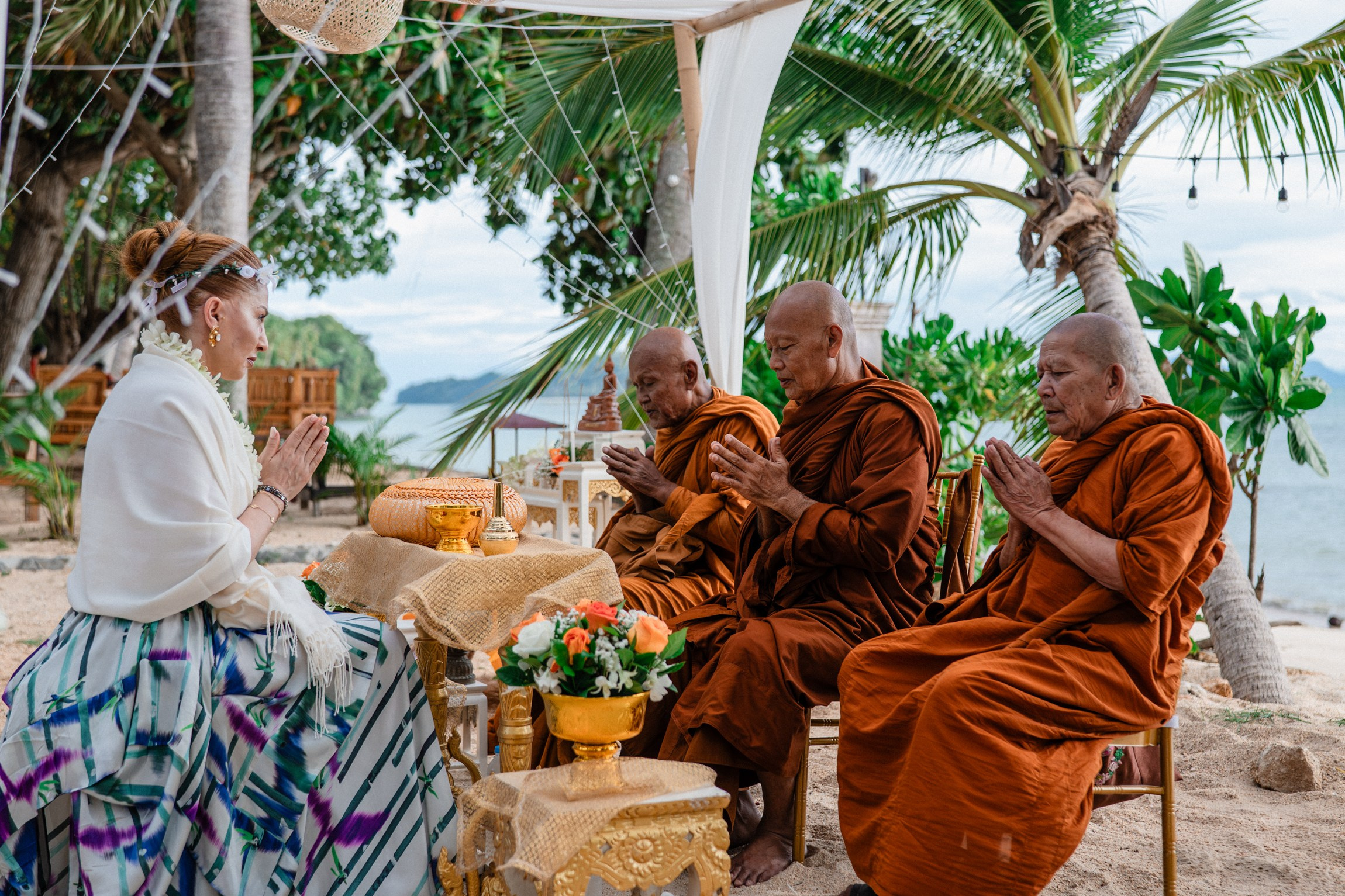 Birthday blessing of Nurcan. Buddhist blessing wedding Ceremony on Koh Samui, Thailand