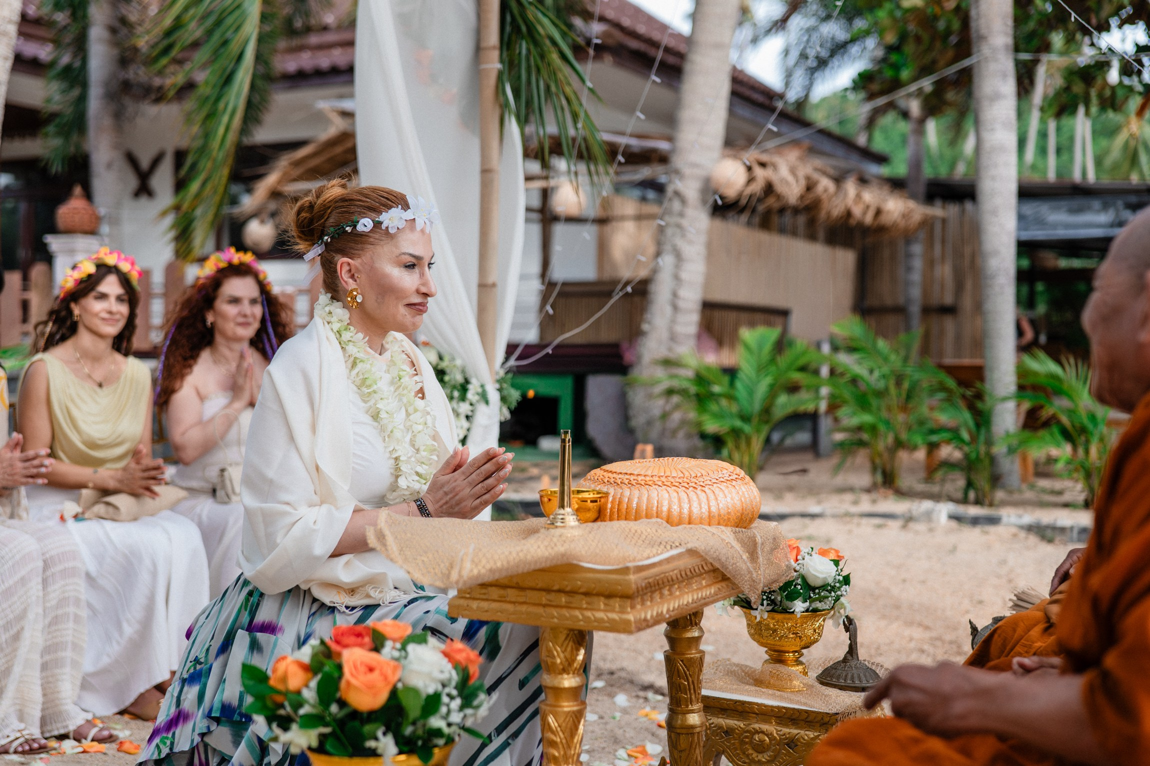Birthday blessing of Nurcan. Buddhist blessing wedding Ceremony on Koh Samui, Thailand