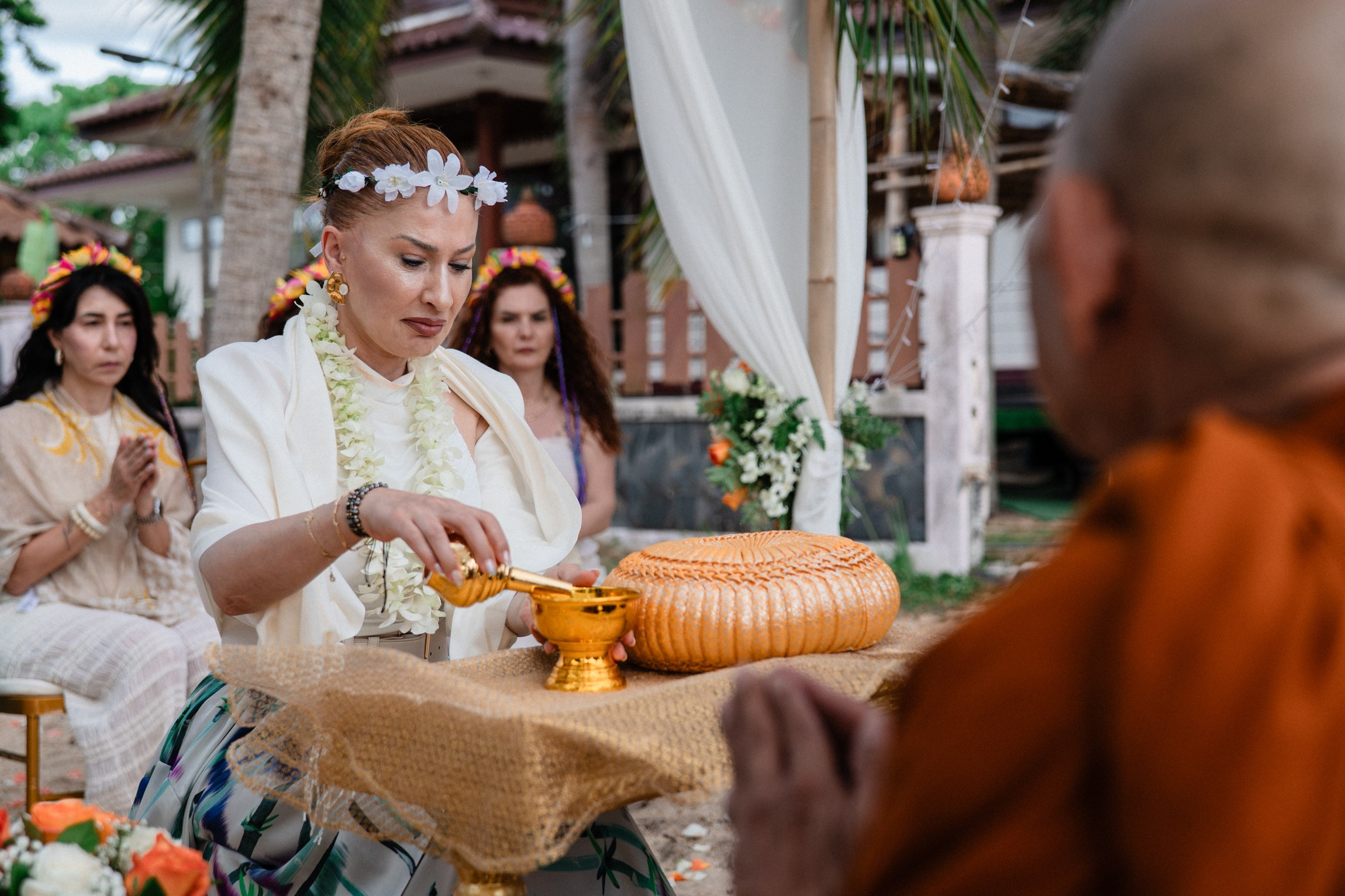 Birthday blessing of Nurcan. Buddhist blessing wedding Ceremony on Koh Samui, Thailand