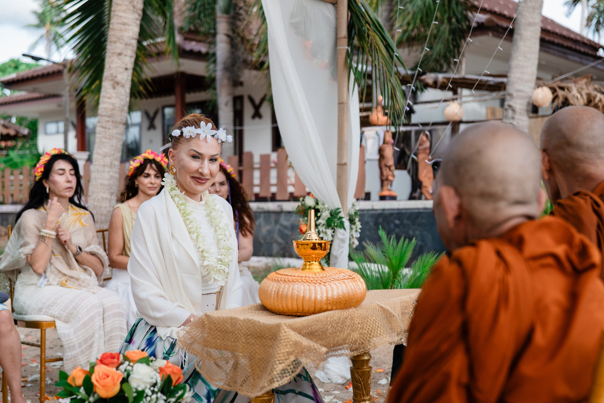 Birthday blessing of Nurcan. Buddhist blessing wedding Ceremony on Koh Samui, Thailand
