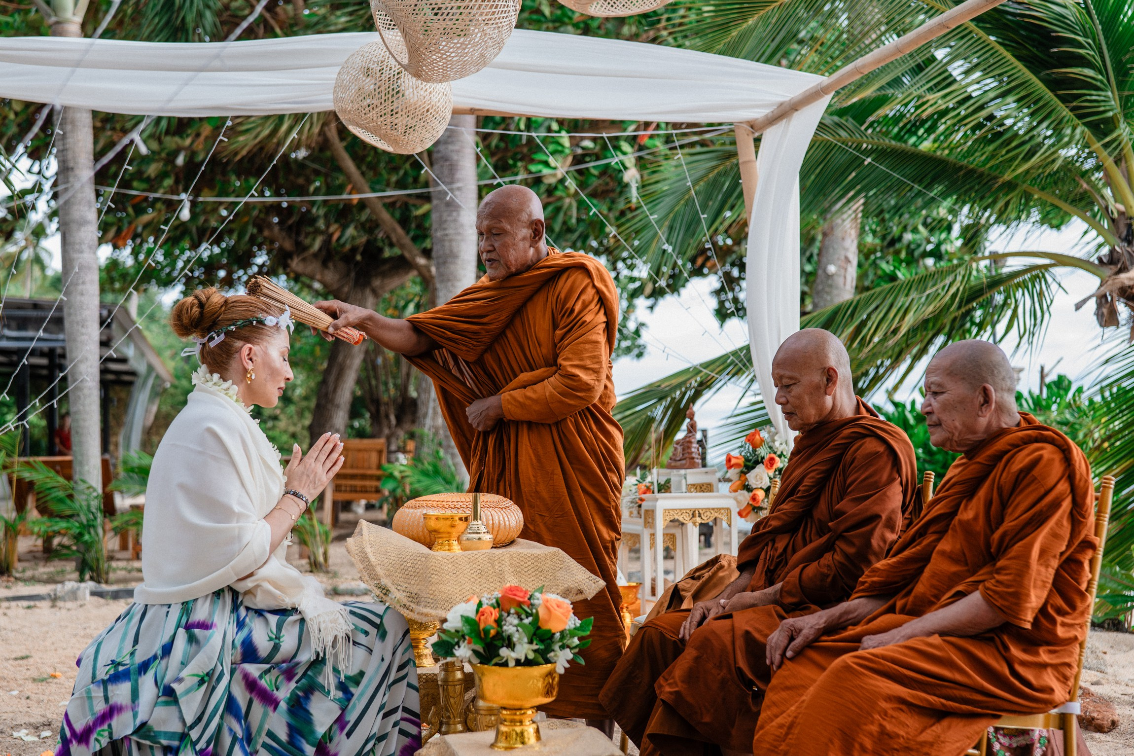 Birthday blessing of Nurcan. Buddhist blessing wedding Ceremony on Koh Samui, Thailand