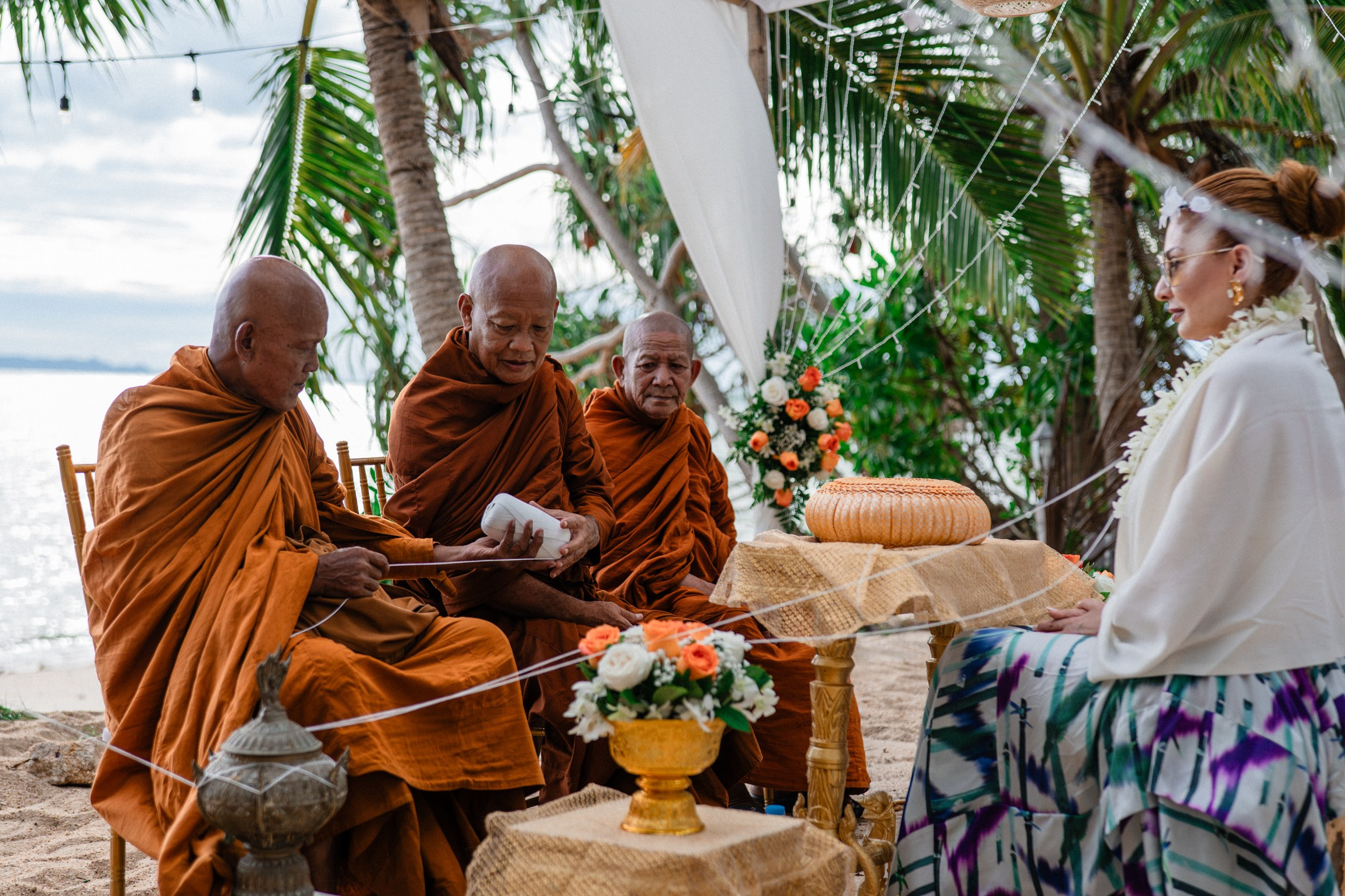 Birthday blessing of Nurcan. Buddhist blessing wedding Ceremony on Koh Samui, Thailand