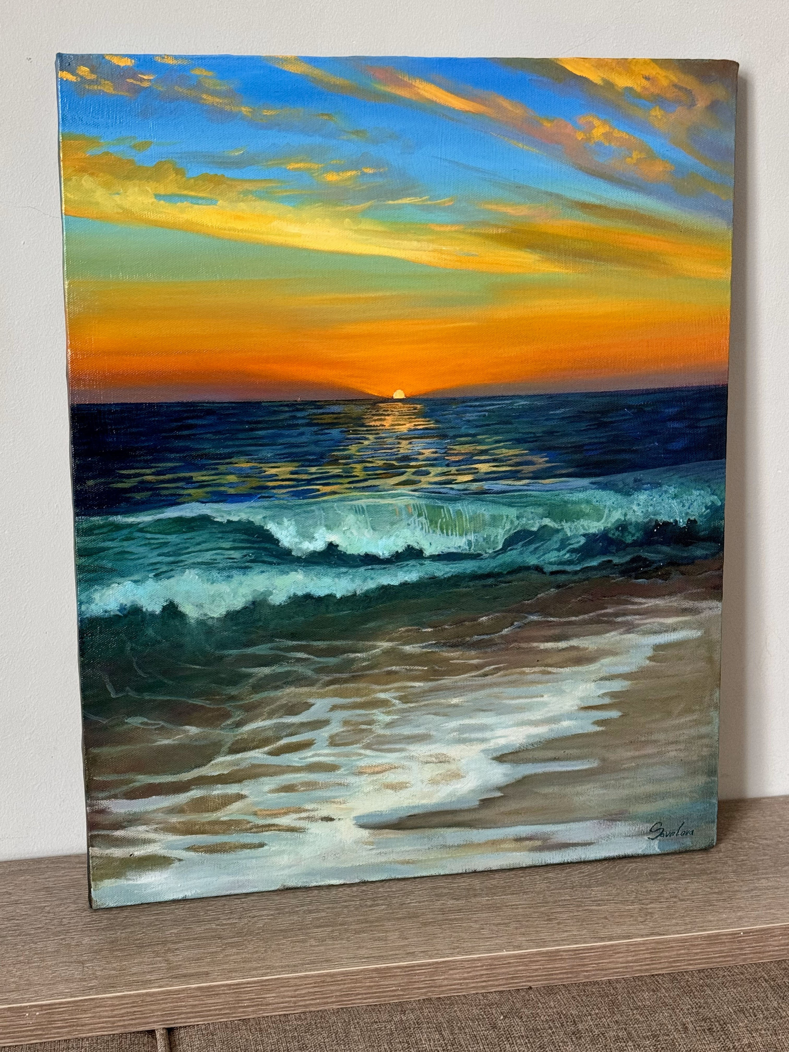 «Big wave at sunset». Художник живописец Савелова Ольга