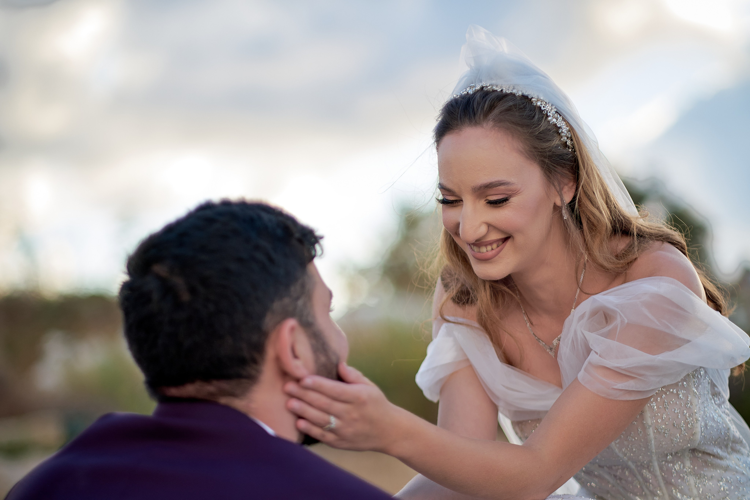 Love Story , wedding Romantic wedding couple portrait, bride with veil and groom in suit, emotional wedding photography by Maxim Polak Israel