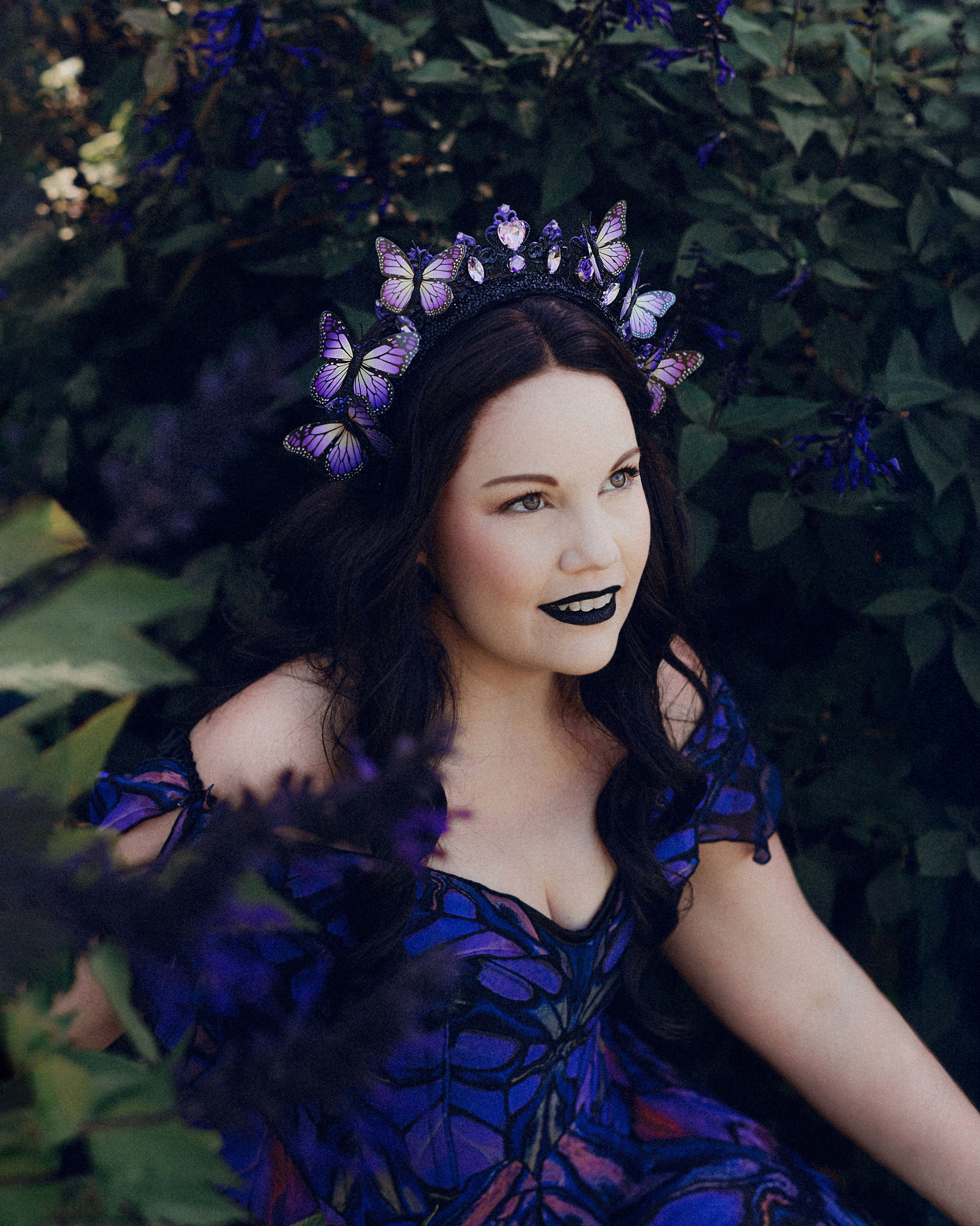 Butterfly purple fairy in a blooming garden. Moth & Moss Photography