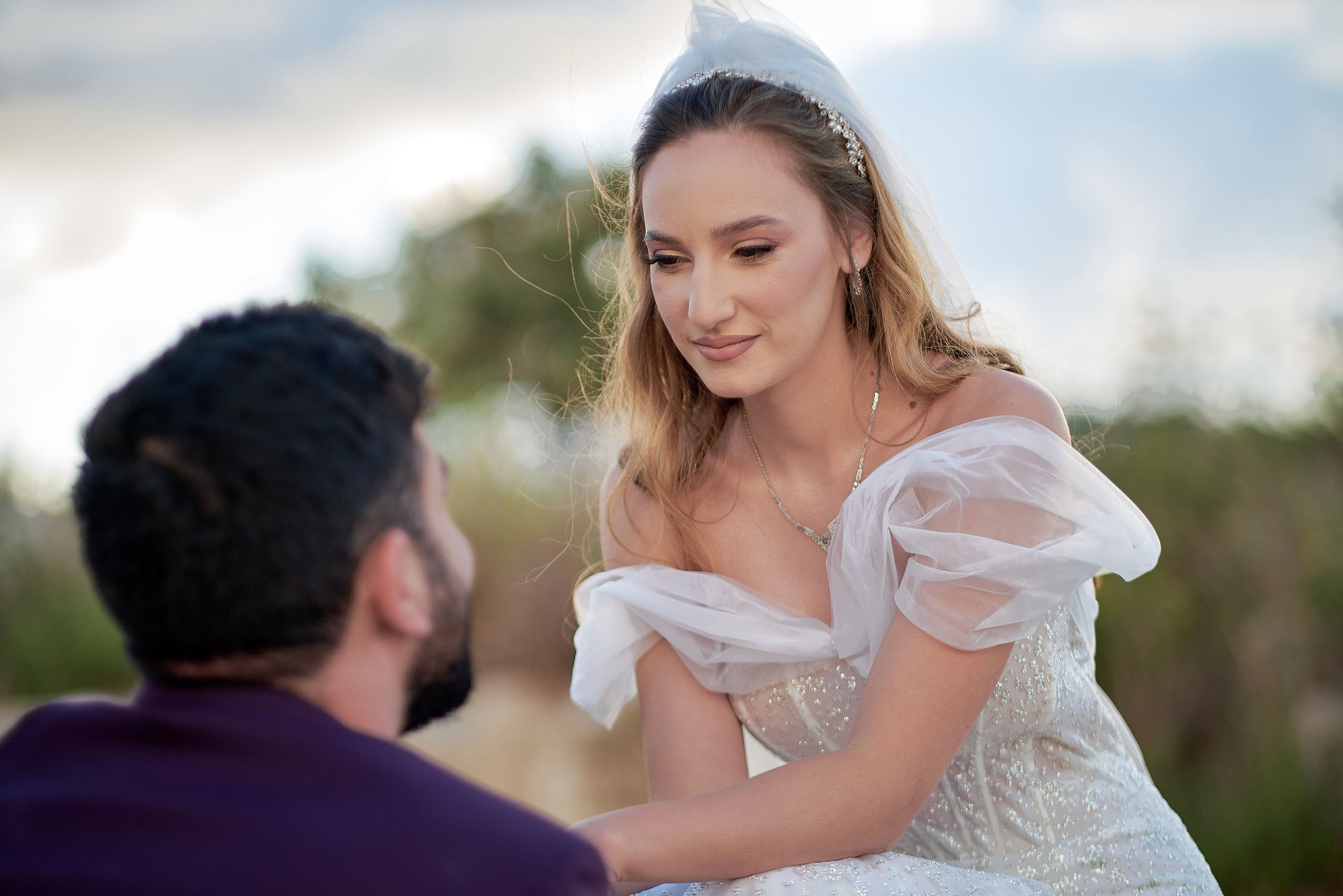 Love Story , wedding Romantic wedding couple portrait, bride with veil and groom in suit, emotional wedding photography by Maxim Polak Israel