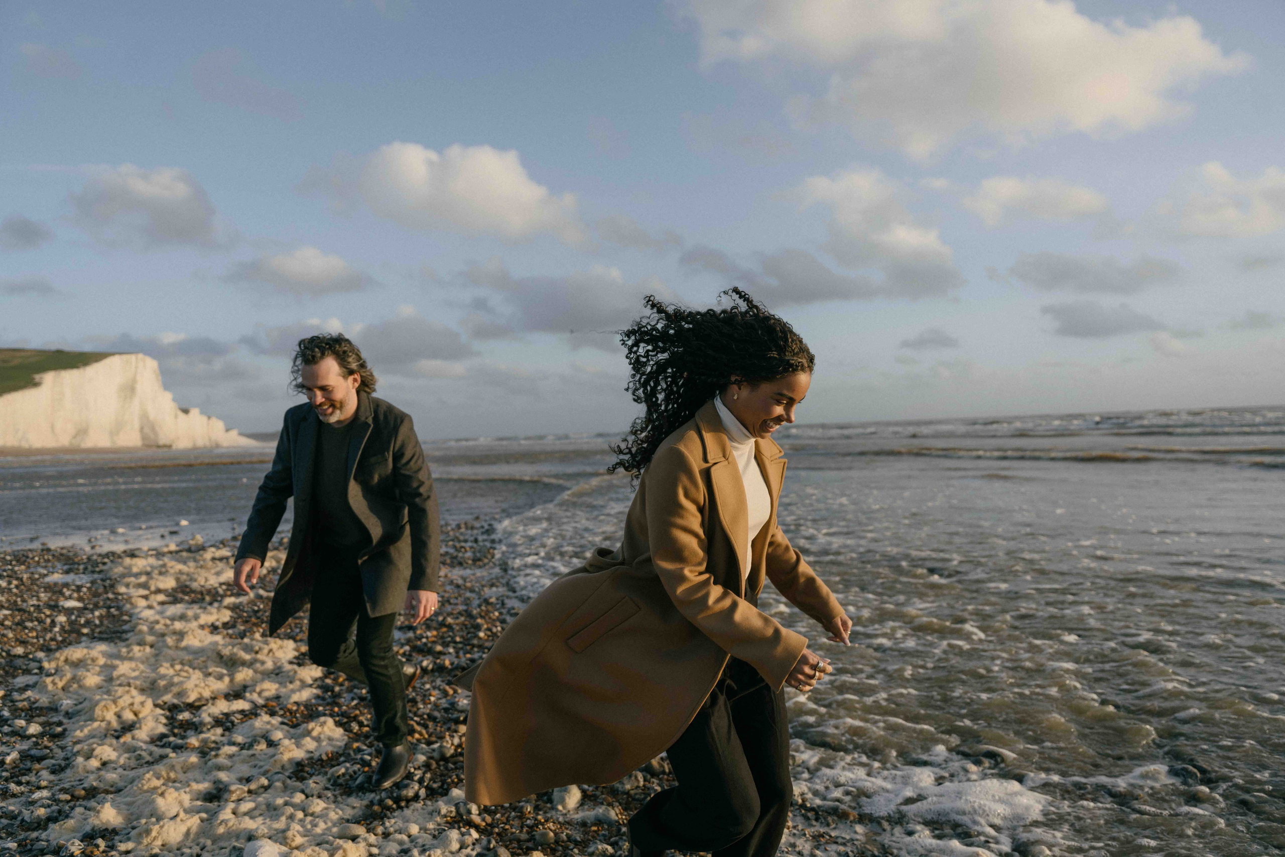 natural couple interaction seven sisters engagement session uk candid