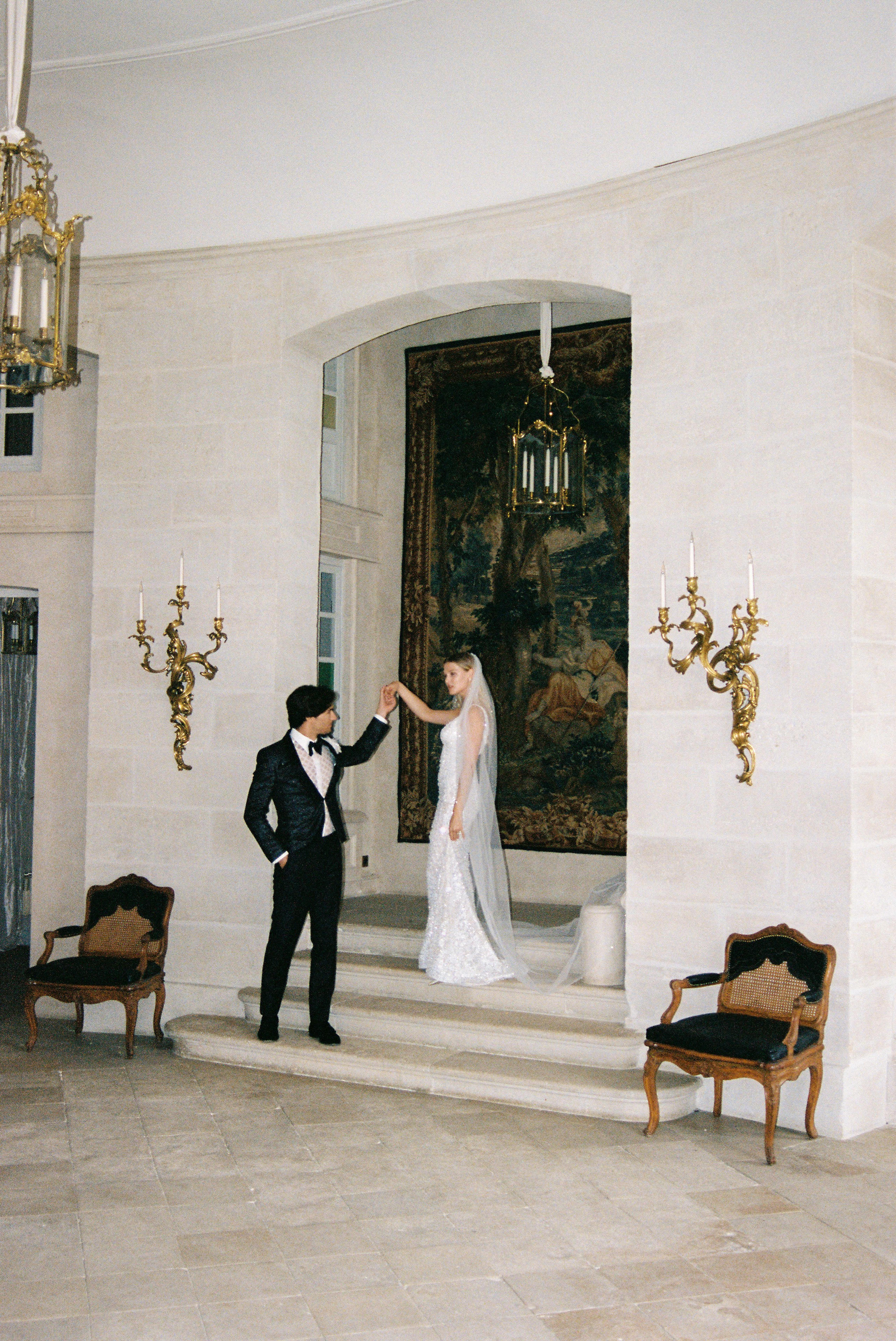 A luxury wedding at Chateau de Villette, just 40 minutes from Paris, captured entirely on film photography