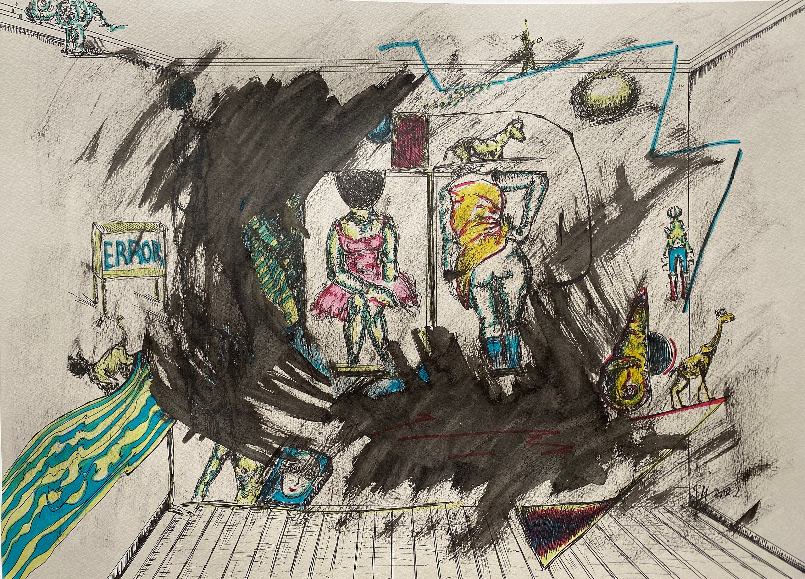 A haunting visualization from the Transaction Art universe exploring fragile human existence through distorted digital aesthetics. This work fragments biological and financial imagery into 3% visible reality and 97% glitch, mirroring how modern life balances between survival and systemic erasure. Signature {$M} elements appear as ghostly transactions across the decaying visual field."