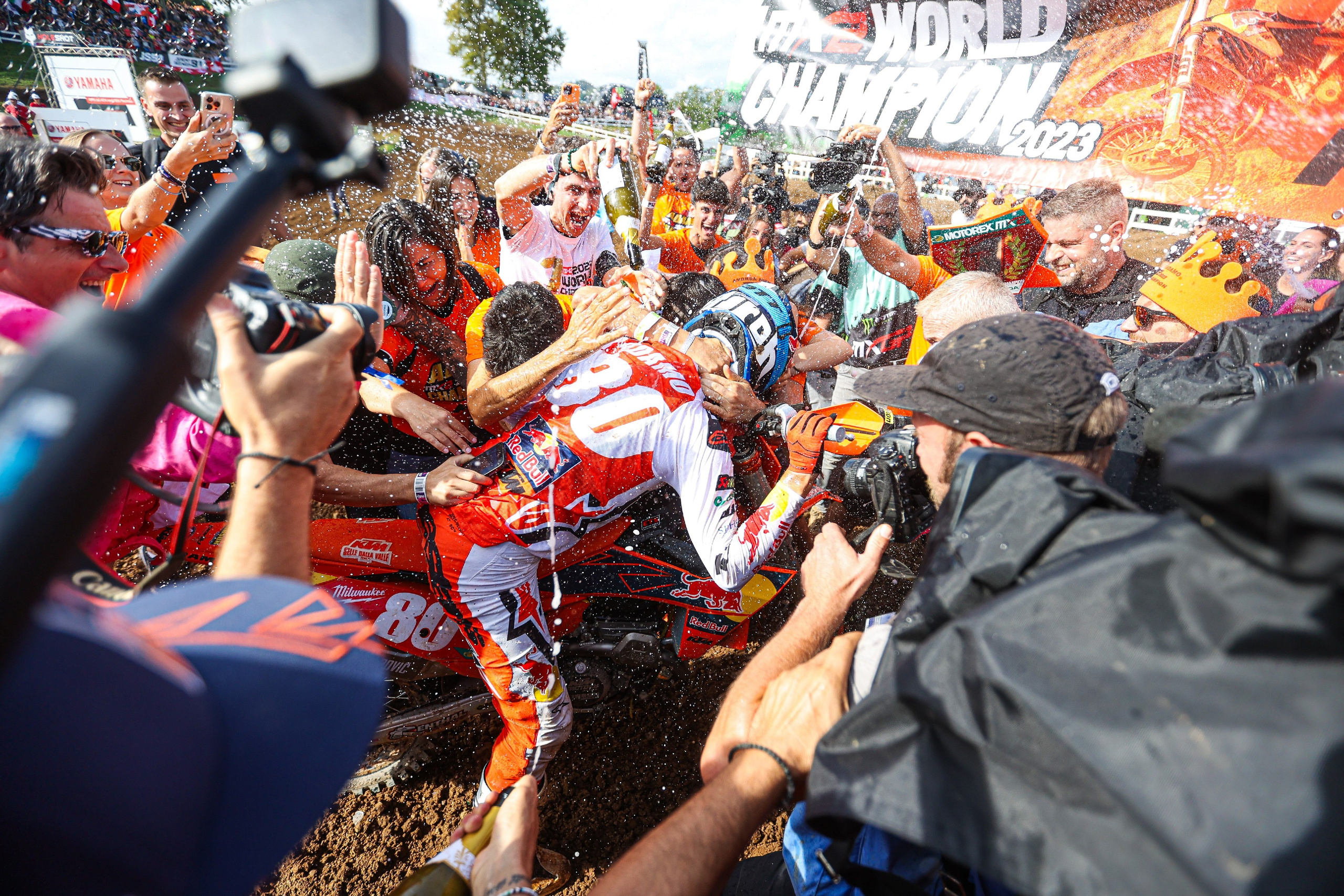 Celebration MX2 Motocross World Championship title Andrea Adamo KTM rider
