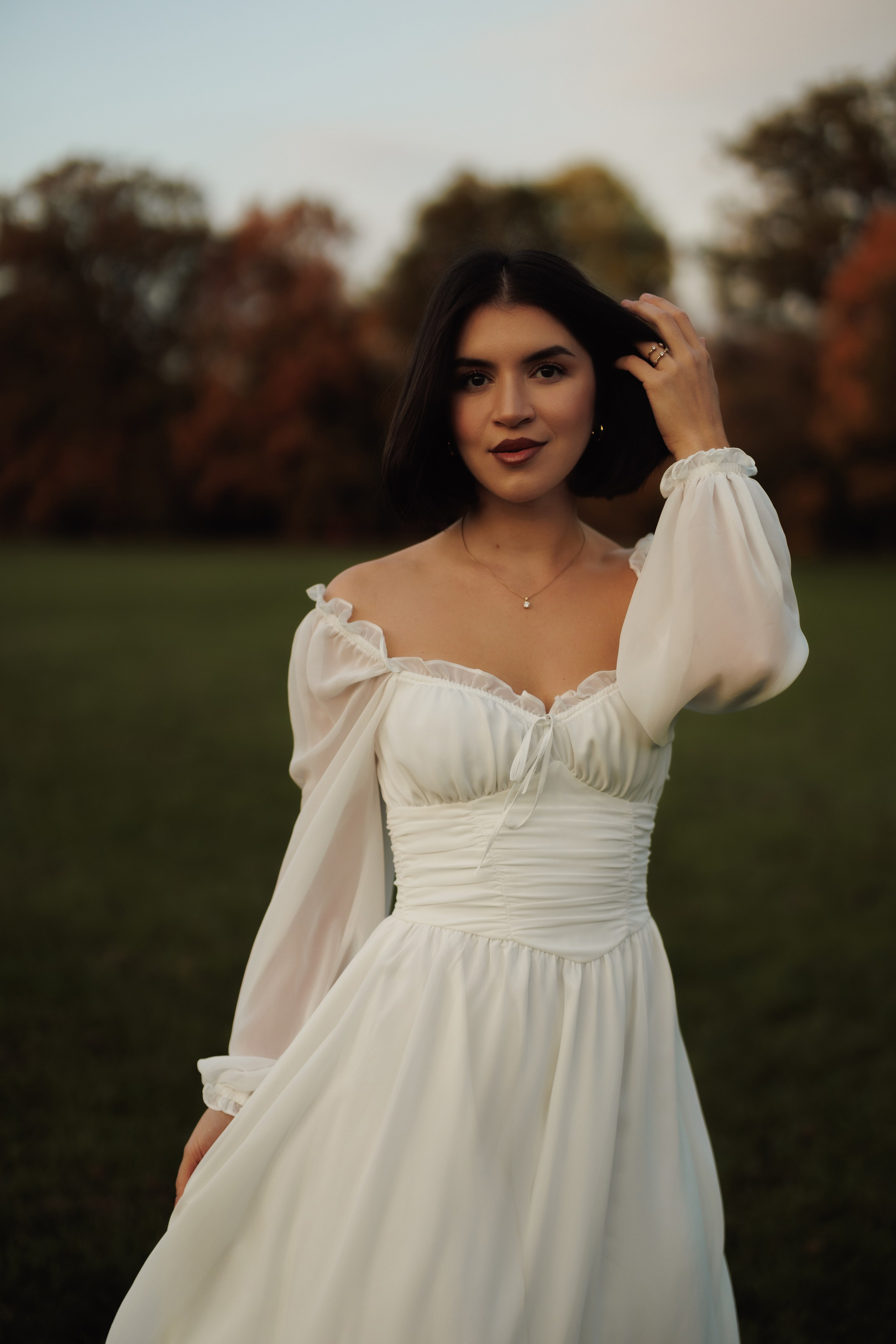 Autumn Park Photoshoot | Woman in White Dress. Cinematic&Elegant Portraits by Kristina Kozheltsova. Kristina Kozheltsova- Soulful Portrait&Lifestyle&Love Story Photographer in Leipzig, Germany