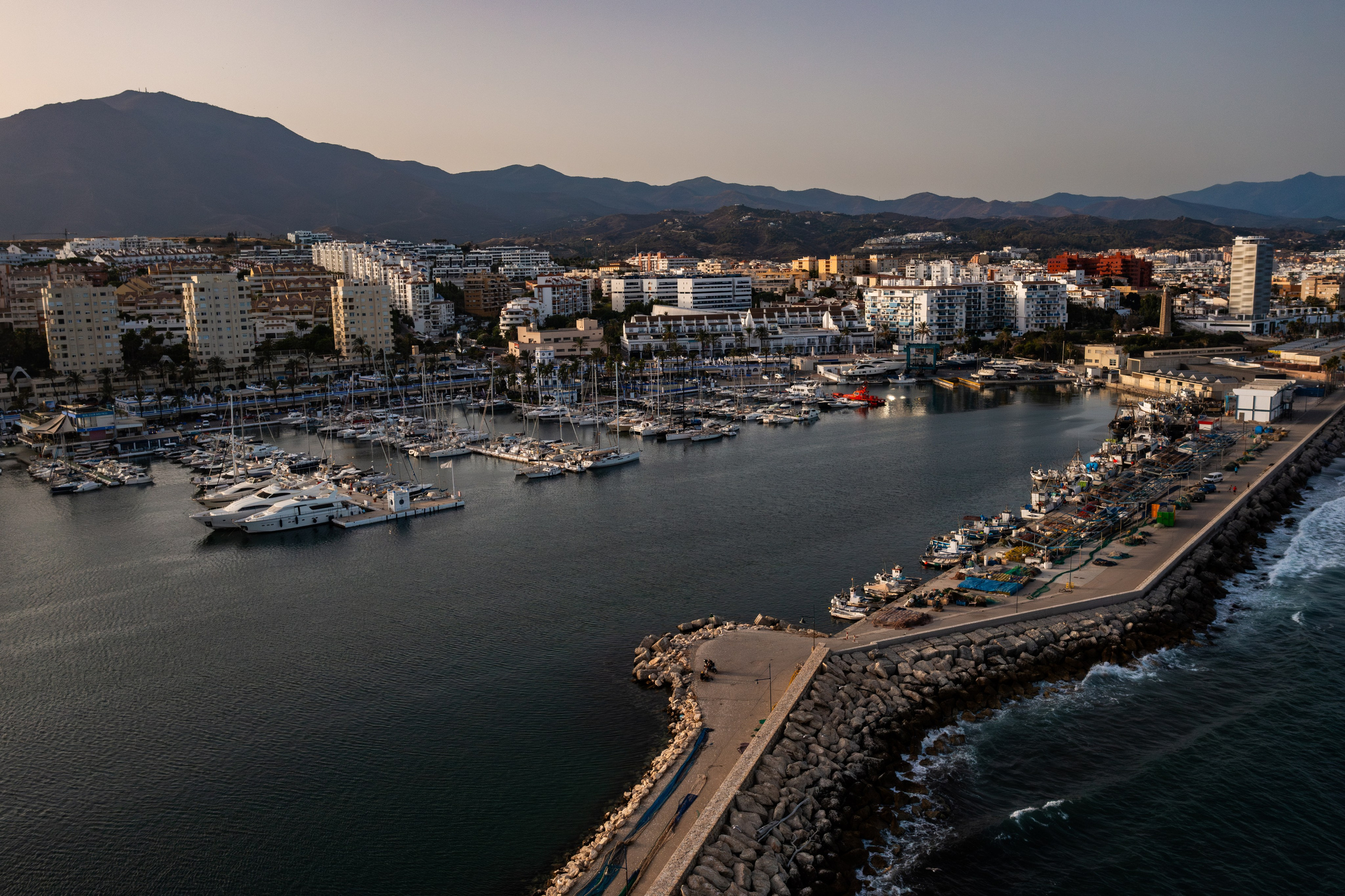 Scenic drone capture of Estepona city center and beachfront properties by local photographer