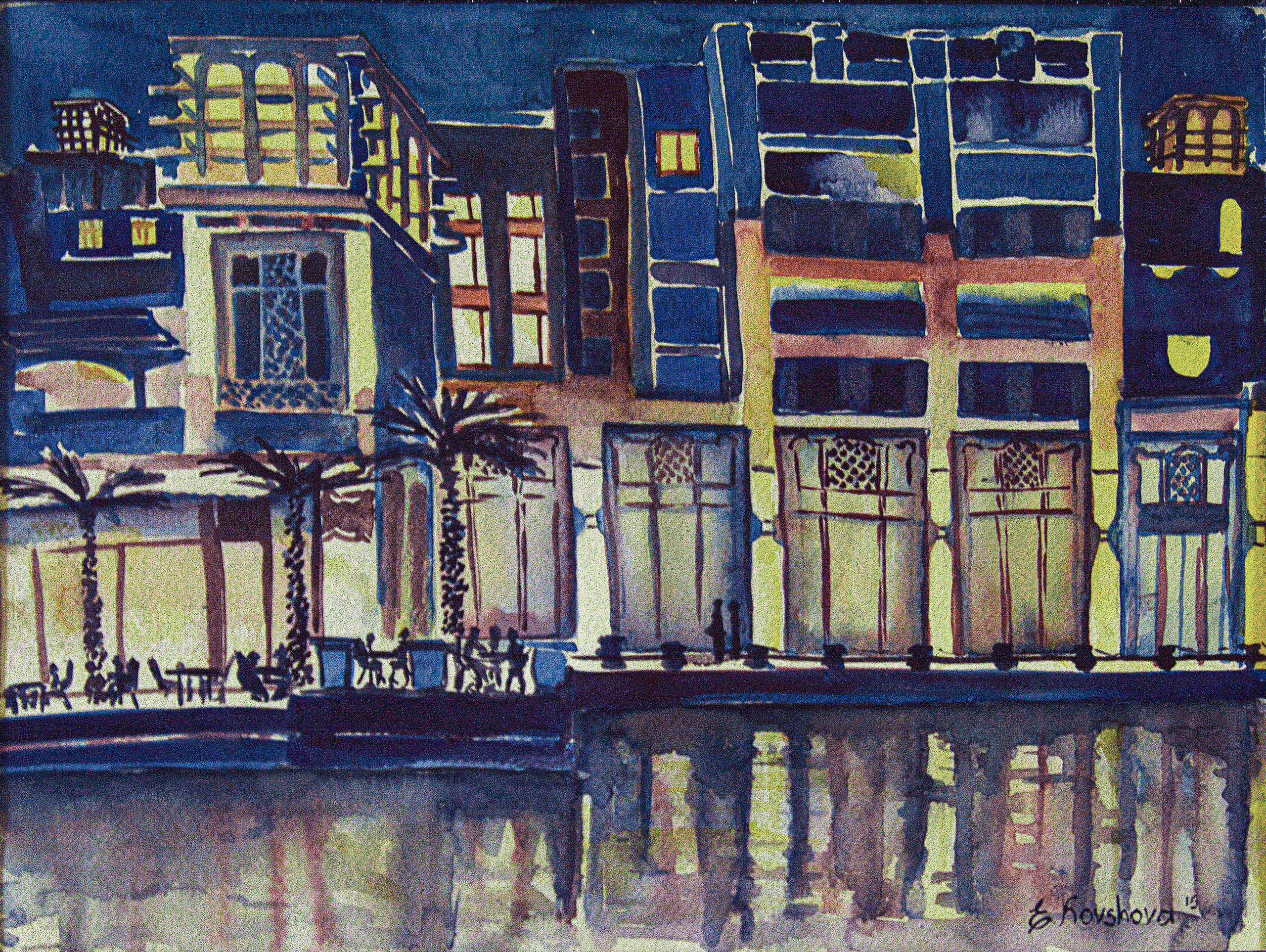 Evening Madinat Jumeirah 2016 Watercolor Kathrin Kovshova artbykovshova Dubai