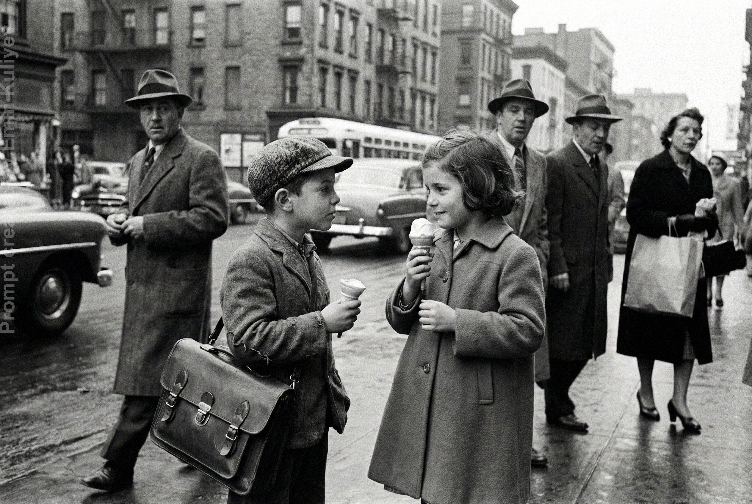 AI 1950s photo style test, vintage film look, realistic AI photography, retro image generation, learn my prompts in online class. Emin Kuliyev — Award-Winning Wedding Photojournalist NYC & USA | Best Wedding Photographer Known for Candid, Timeless Moments