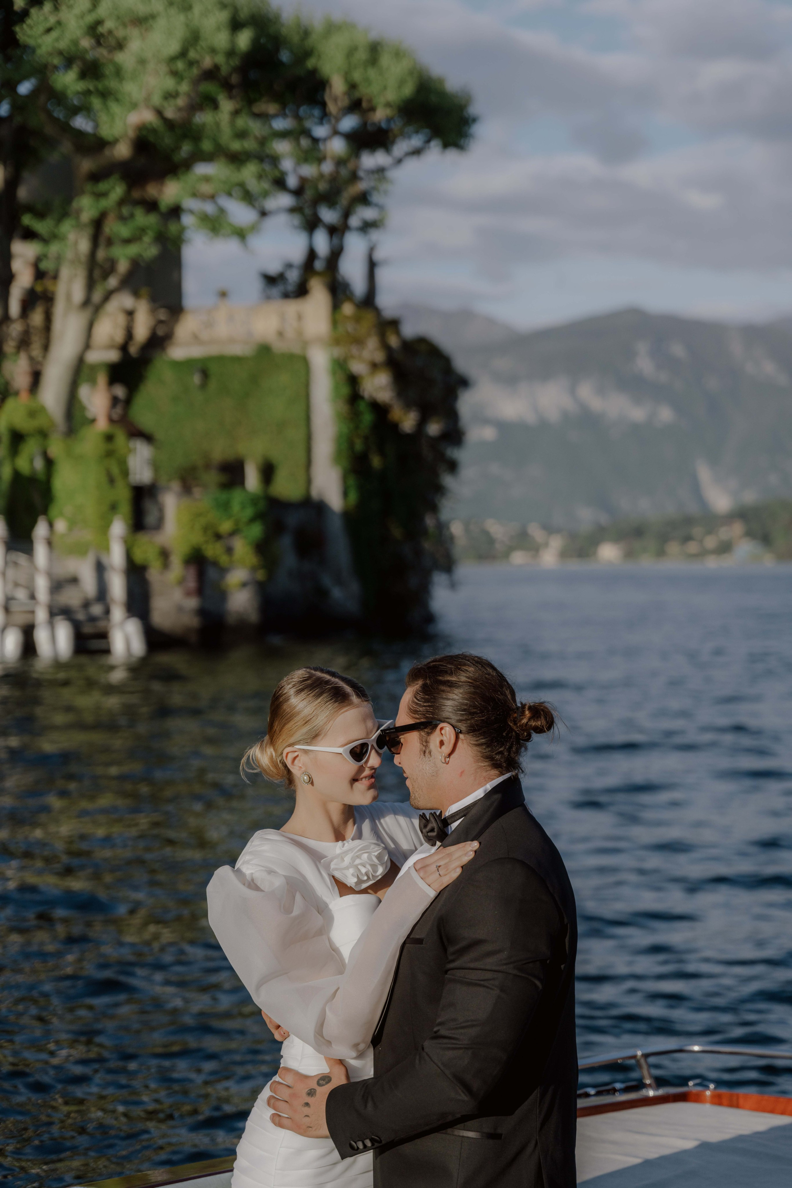     cinematic Lake Como elopement sunset landscape Italy
