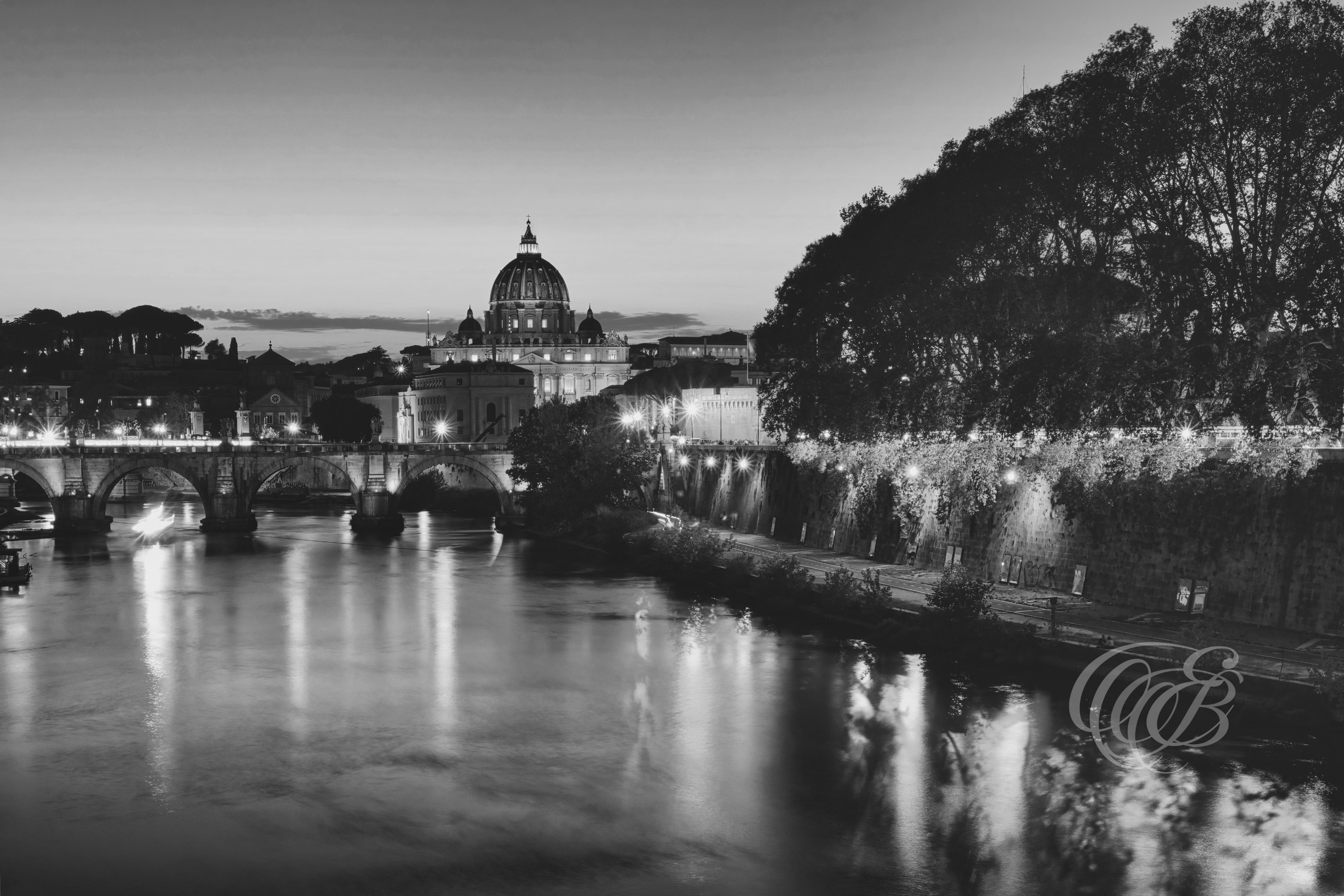 Rome Italy - Sunset overlooking St. Peter's Basilica - Eduardo Bartoli Fine Art Photography - Black and white matte fine art photograph of a sunset overlooking St. Peter's Basilica in Rome, Italy – photography by Eduardo Bartoli.