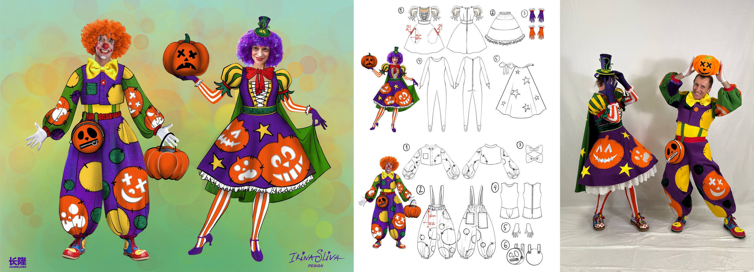 CLOWNS AND STILT WALKERS. Costume Design for Theme Parks & Live Performances | Character & Parade & Stage Costumes | 2D & 3D Costume Illustrations