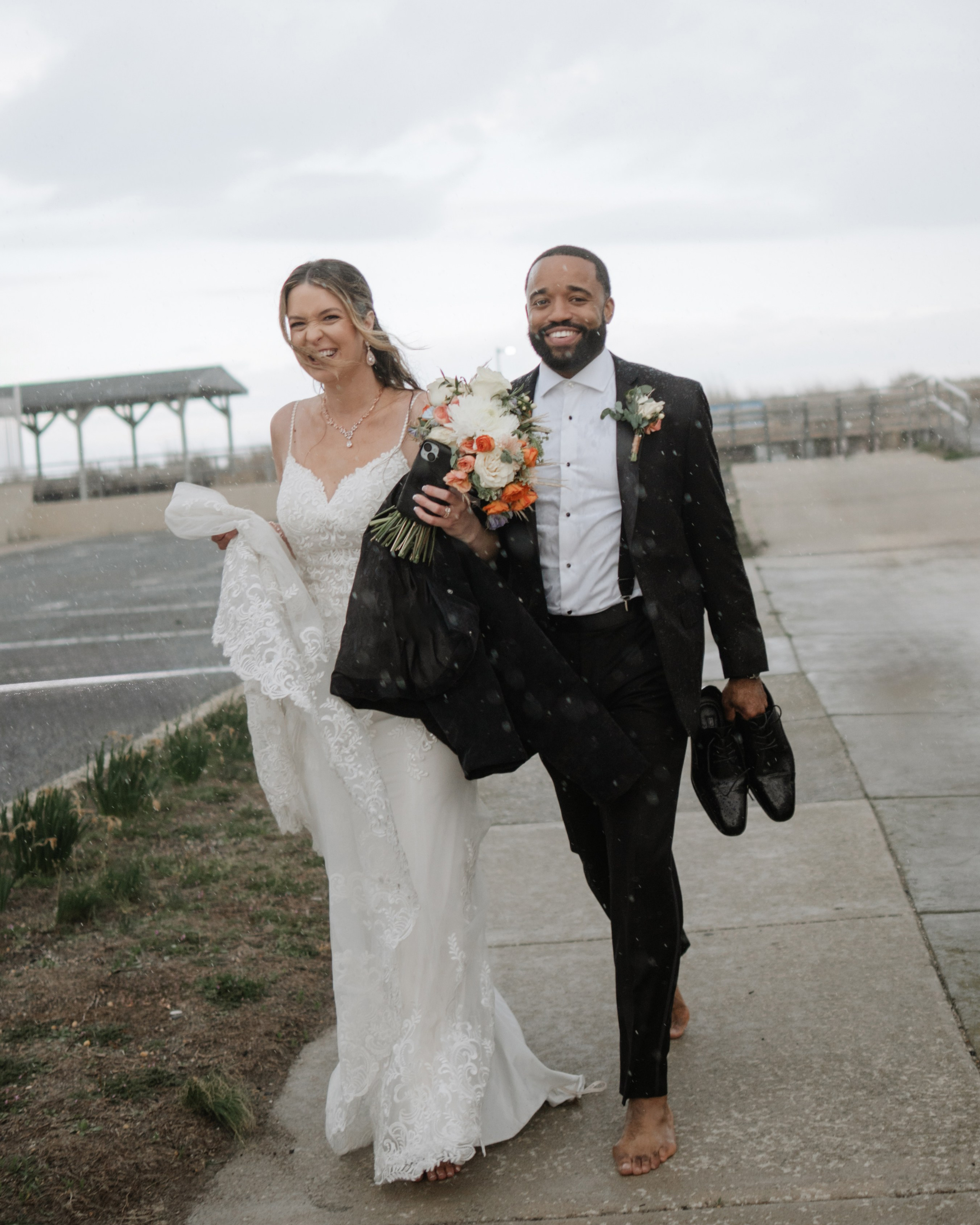 Wedding walk on the beach. Portrait and wedding photographer in New York