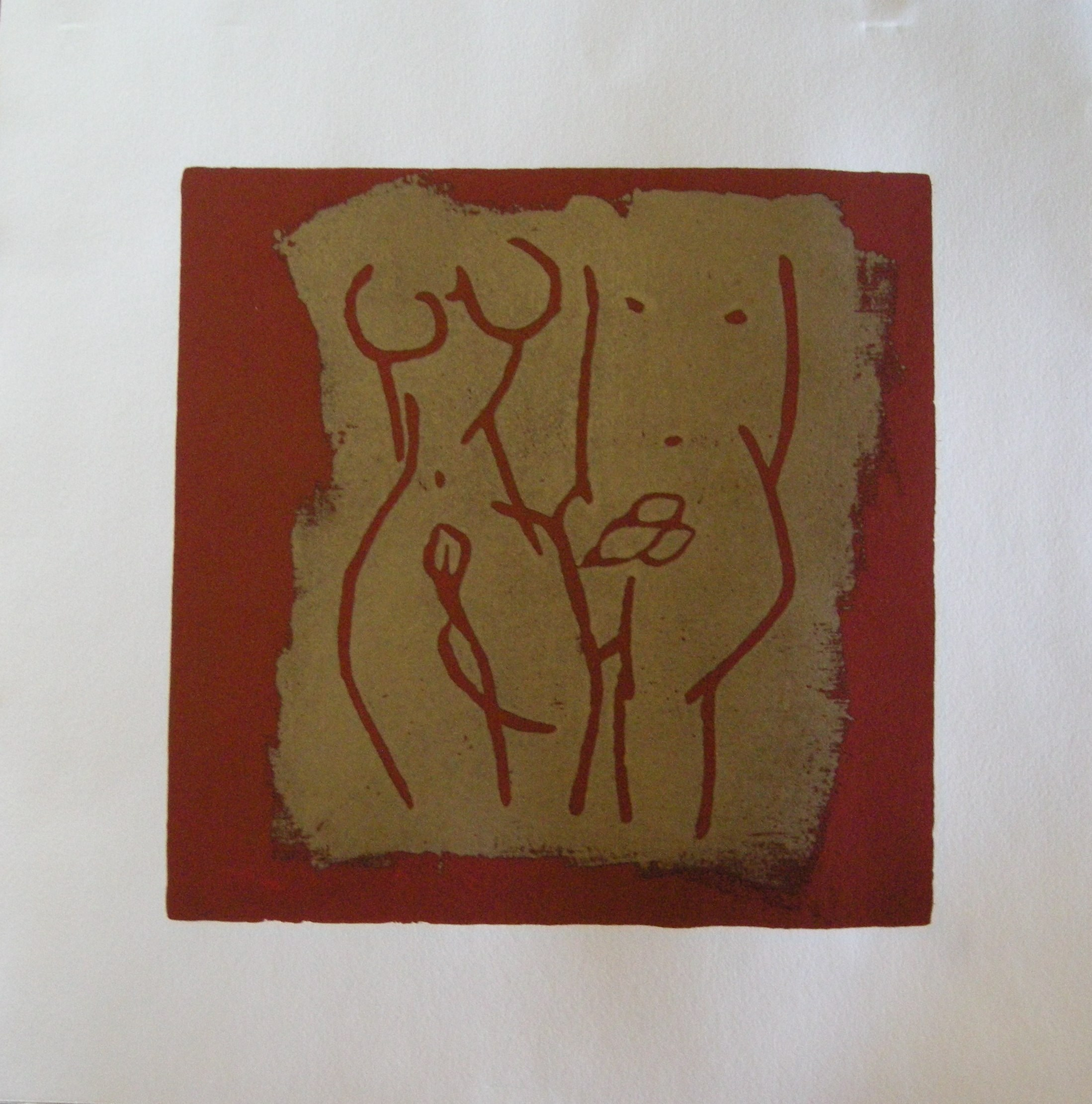 Akt rot-gold 2025 - 20x20 auf Papier 30x30