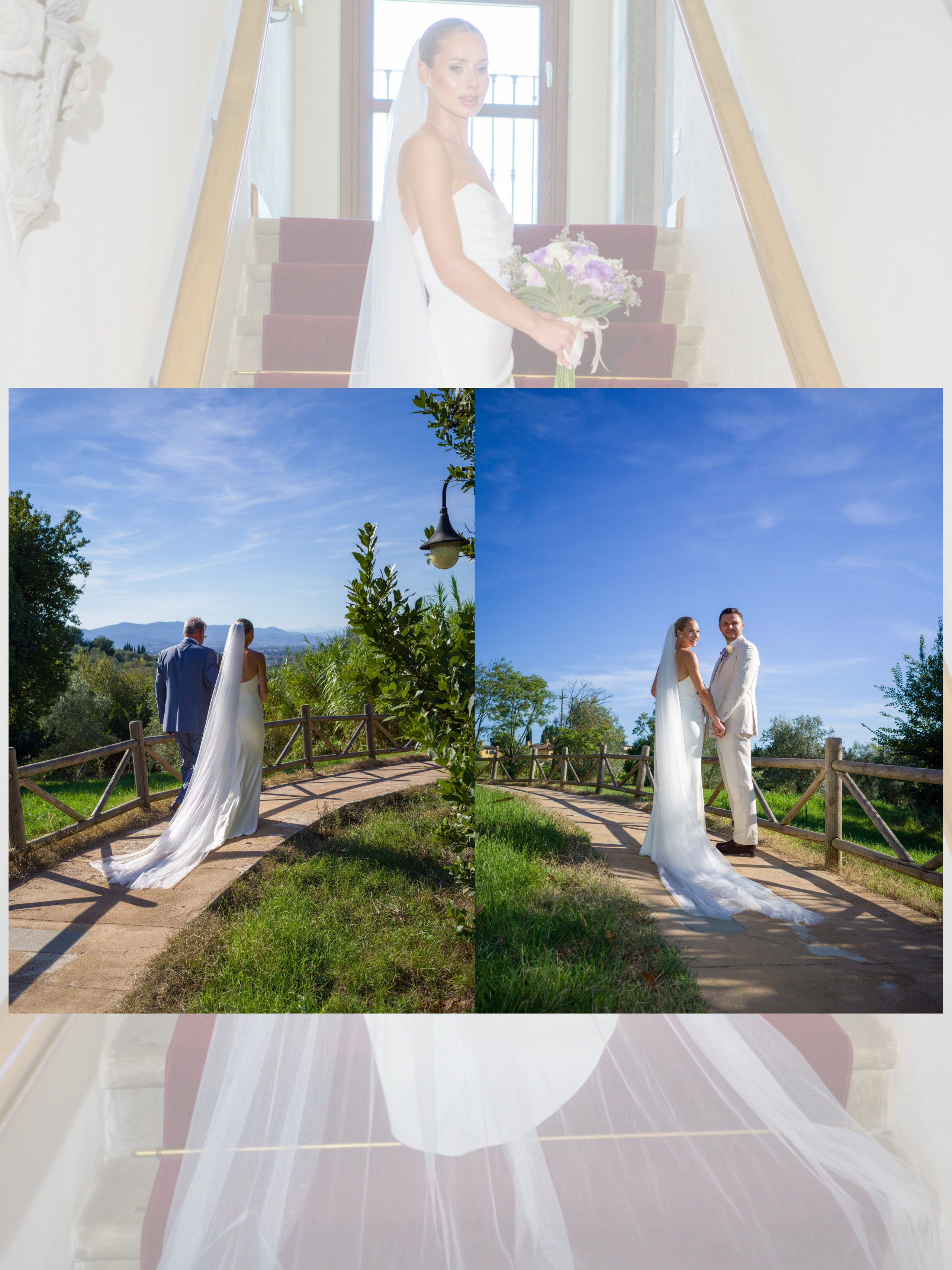 Bride walking with her father during a wedding ceremony in Tuscany