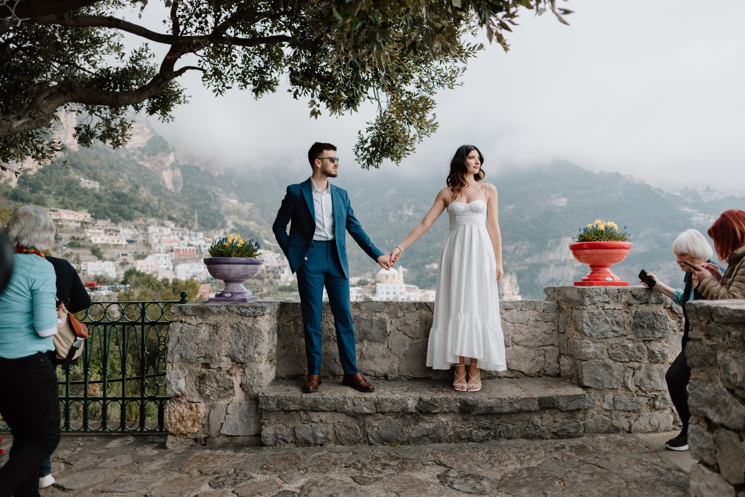 A couple at a belvedere in Positano.