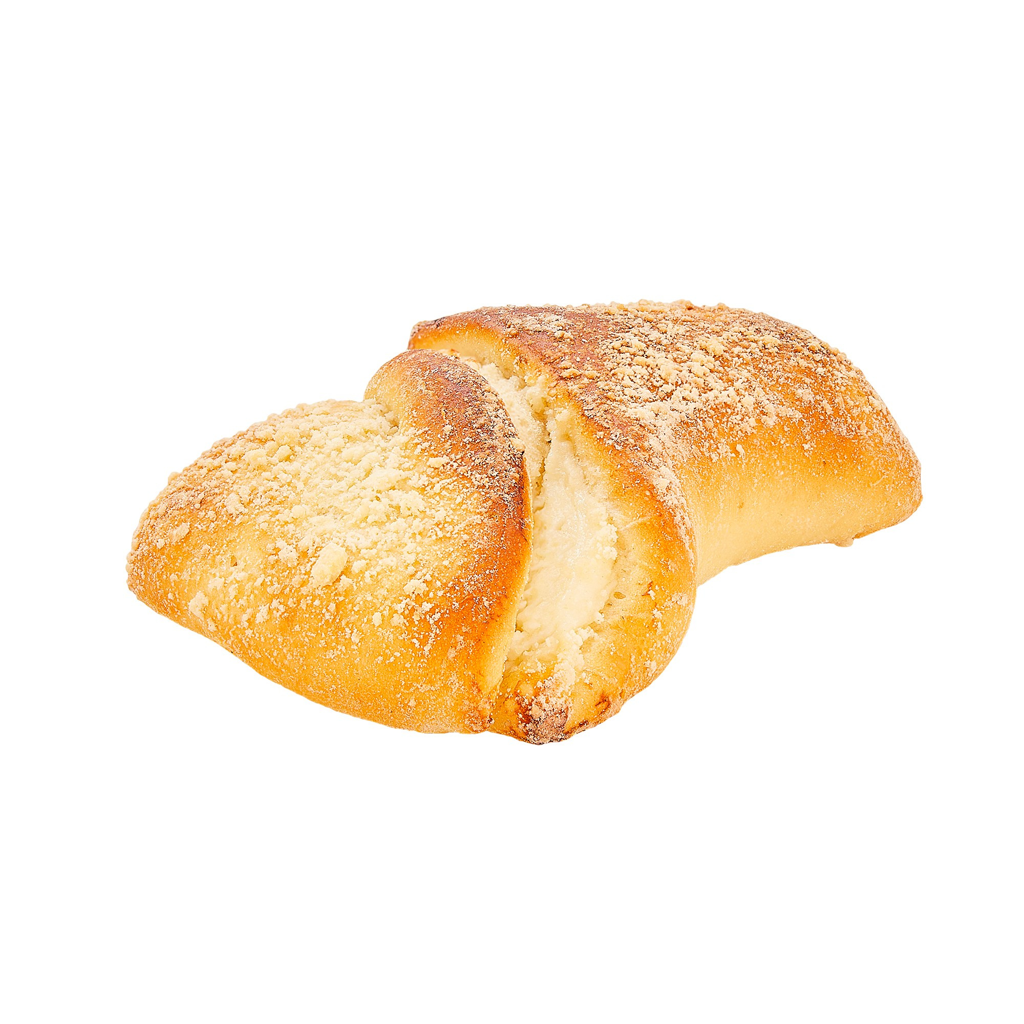 Photographer Roman Djuzev - Bun with curd cream close-up on white background.