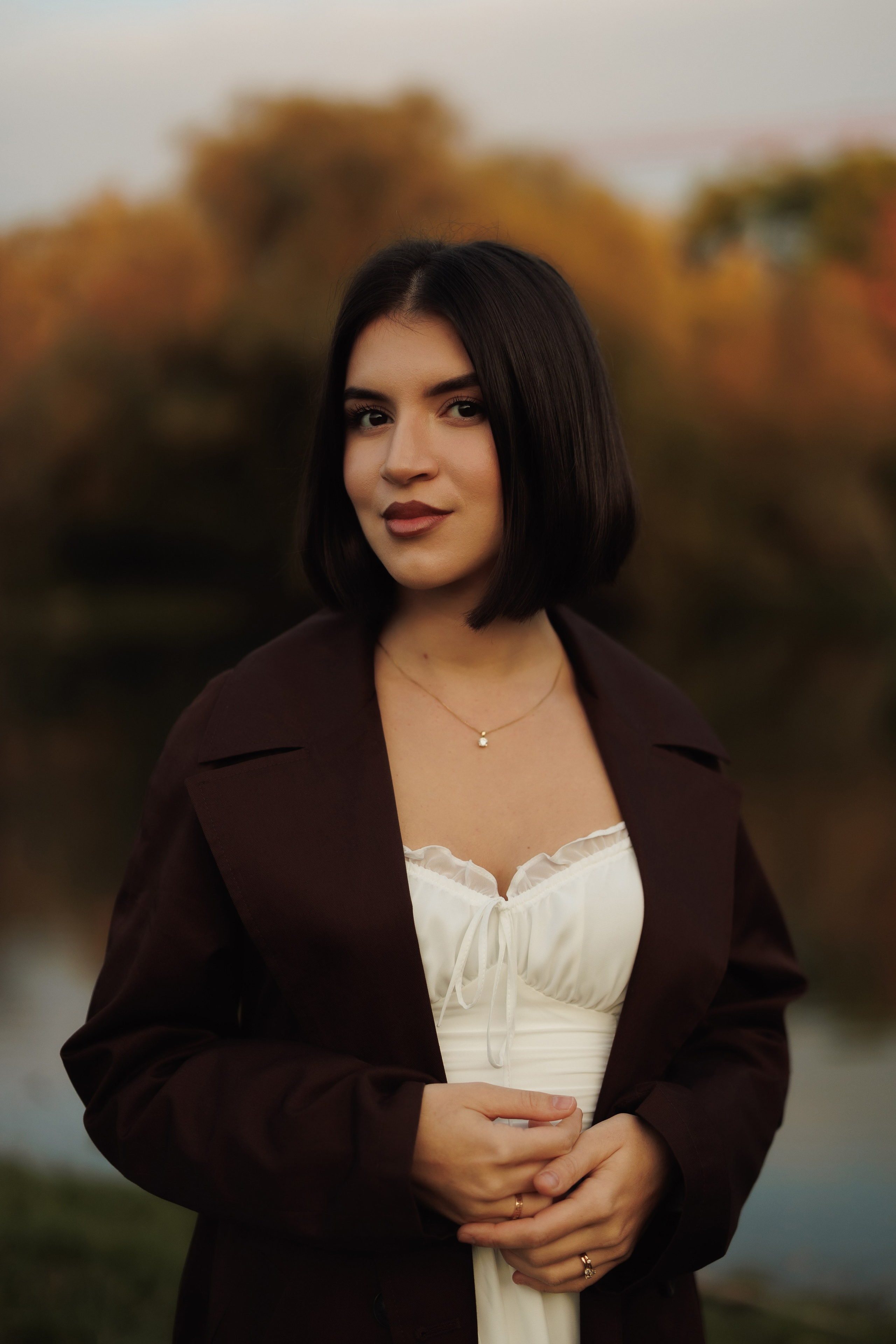 Autumn Park Photoshoot | Woman in White Dress. Cinematic&Elegant Portraits by Kristina Kozheltsova. Kristina Kozheltsova- Soulful Portrait&Lifestyle&Love Story Photographer in Leipzig, Germany