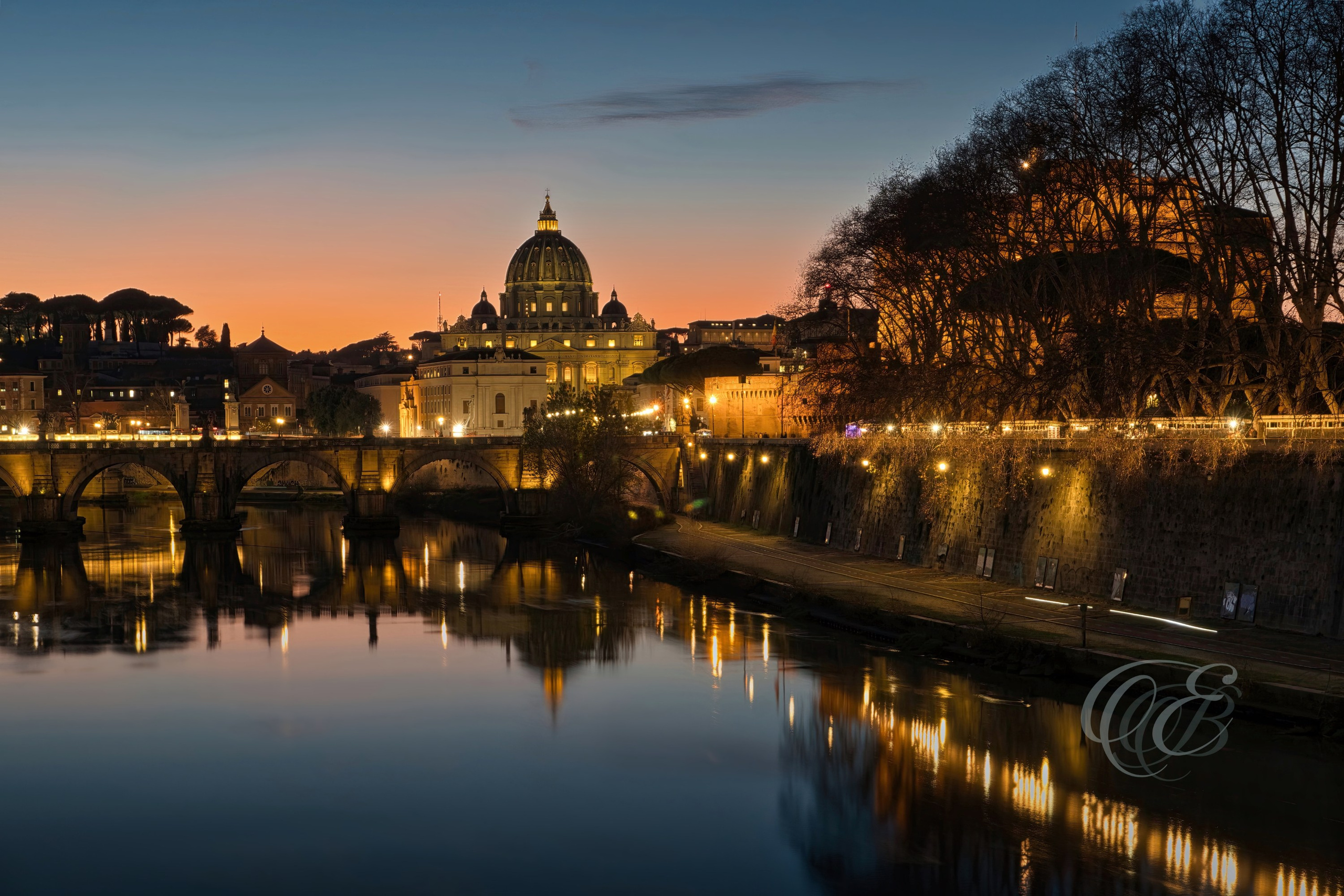 Rome Italy - Sunset at The Ponte Sant'Angelo - Eduardo Bartoli Fine Art Photography - Sunset at Ponte Sant’Angelo in Rome, Italy – fine art photography by Eduardo Bartoli.