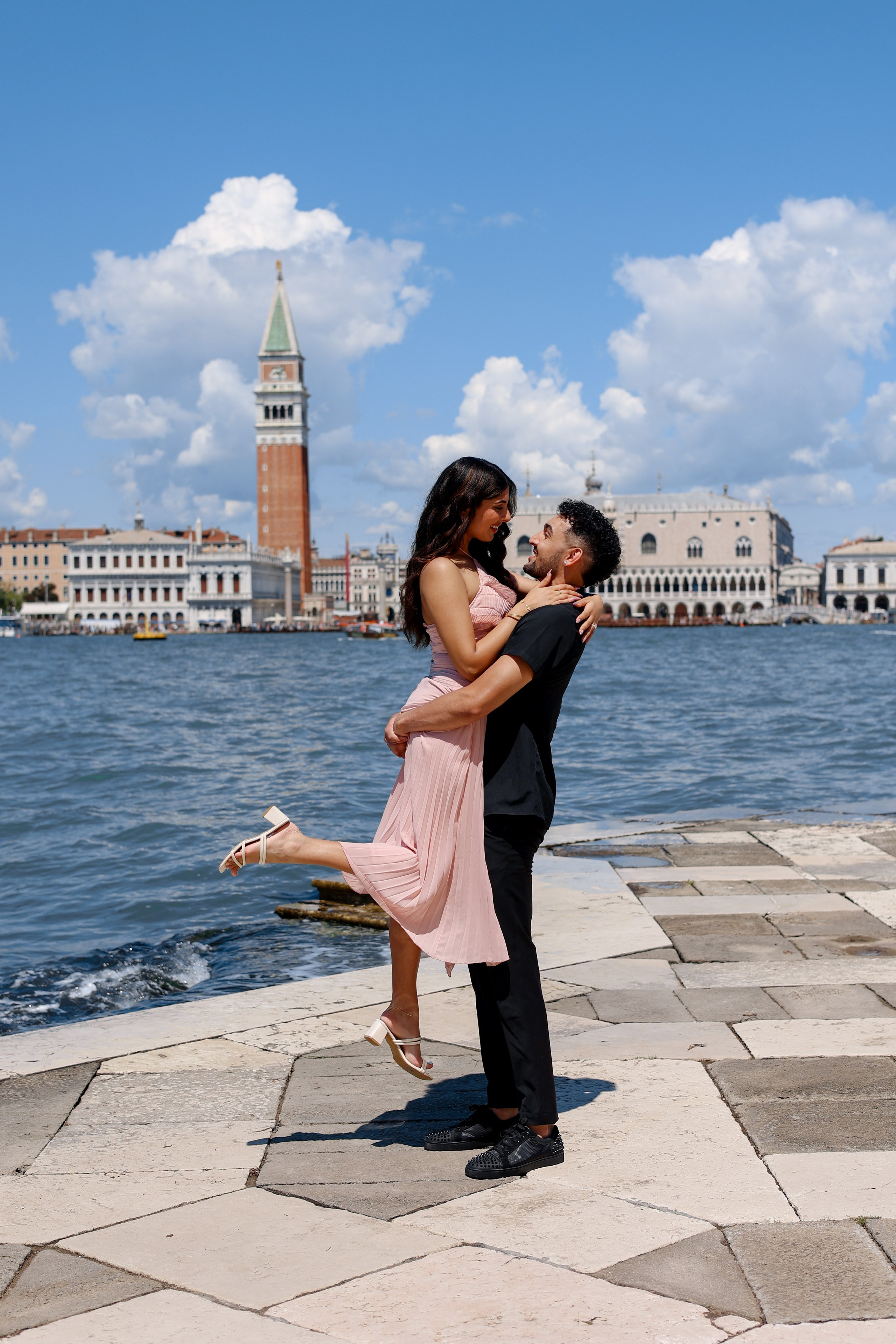 Happy couple after proposal in Venice