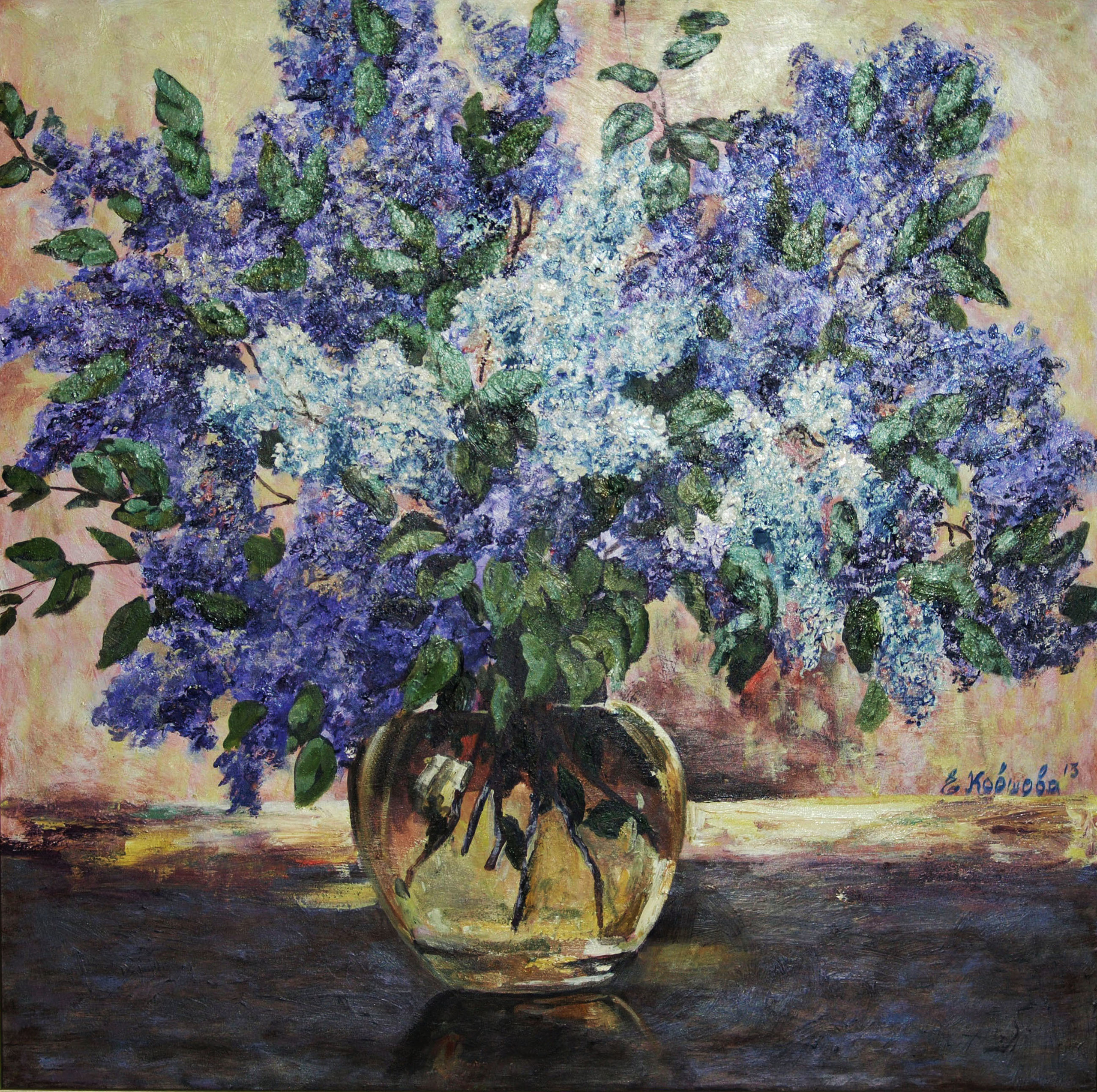 "lilac in a glass vase". 2012. Tashkent. Uzbekistan. Canvas, acrylic. 100-100cm.  Privet collection. You can always order a semblance.