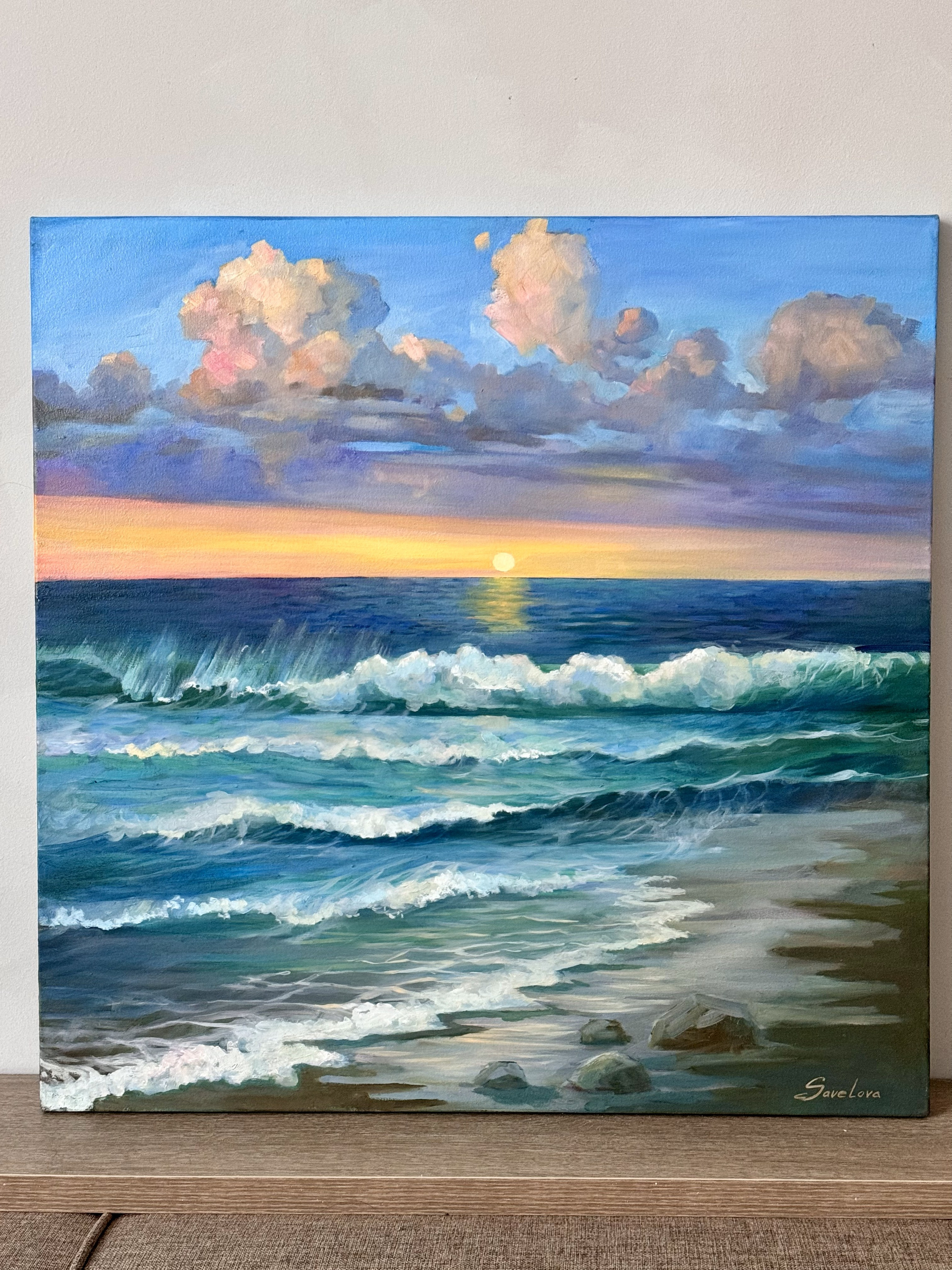 «Sea sunset with deep purple clouds». Художник живописец Савелова Ольга