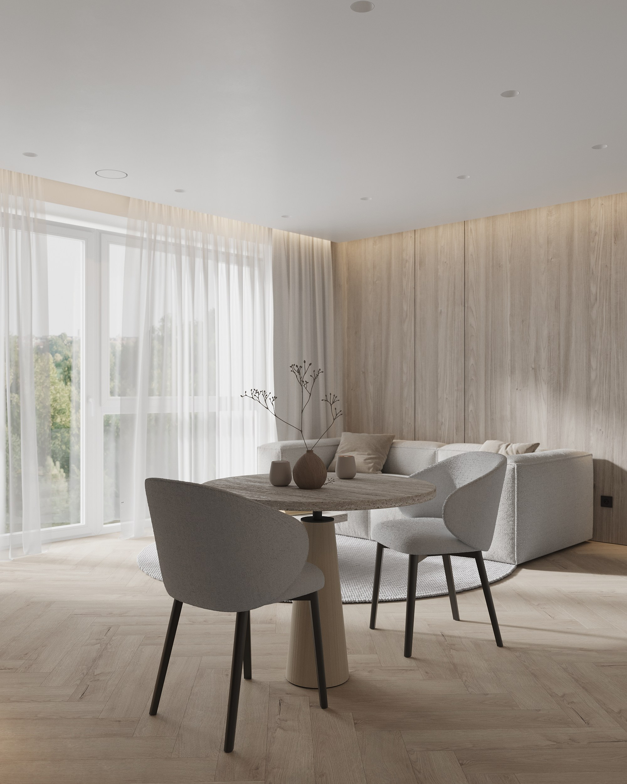 Story of Wood and Travertine. Simple Archs — high quality visualizations for your interior projects