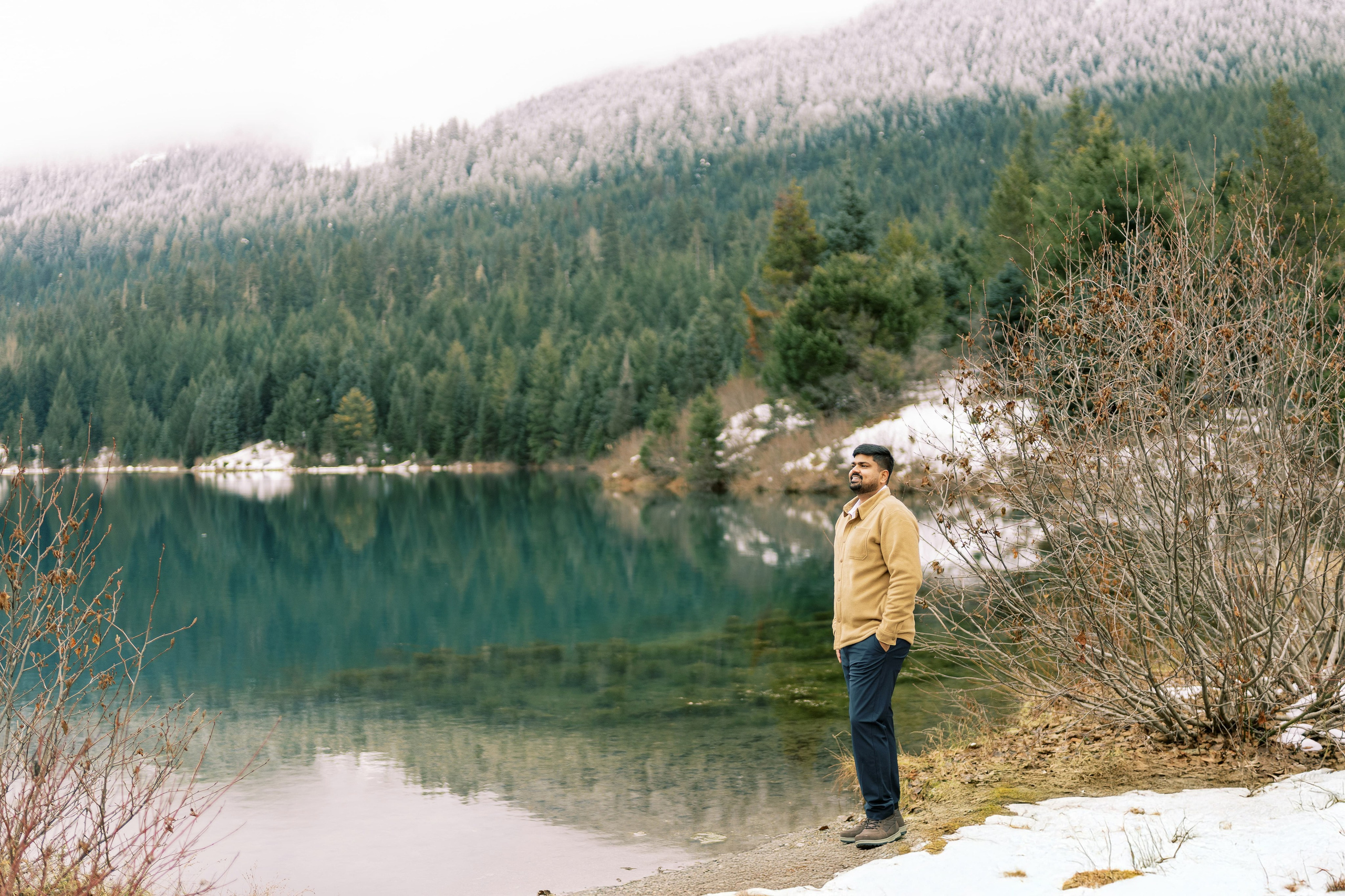Engagement photoshoot. Date & TJ. Gold Creek Pond. December 2024. EVAN ARISTOV WEDDING PHOTOGRAPHY — Seattle Wedding Photographer