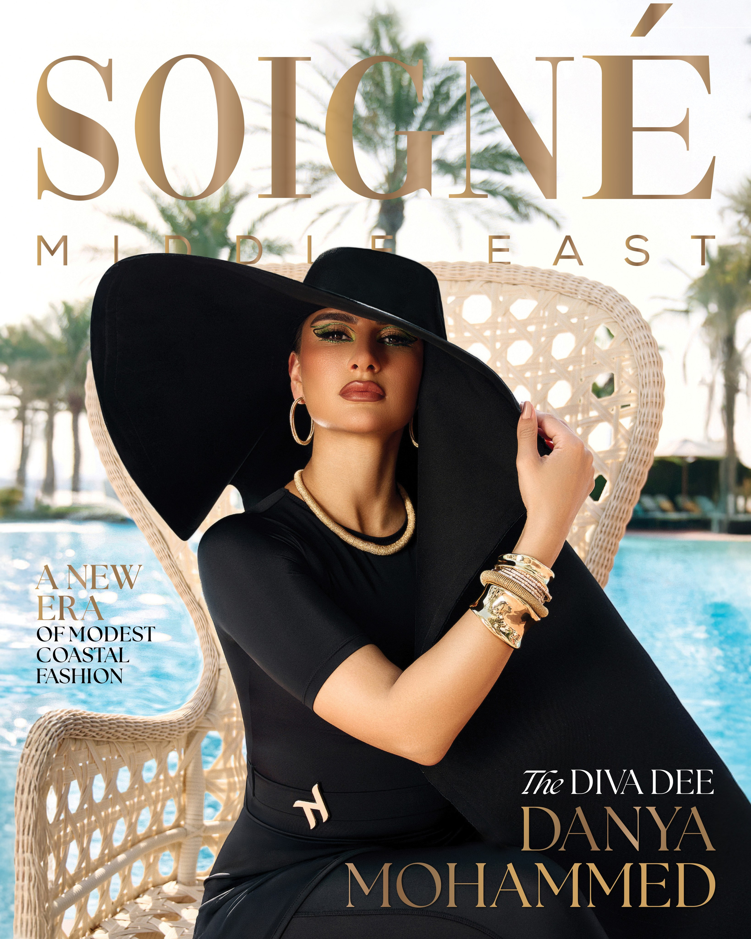 Fashion portrait with magazine cover styling, elegant female model